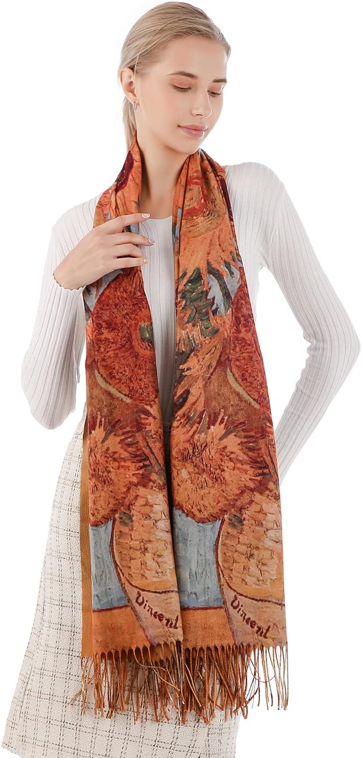 XINYUN Women’s Fashion Scarf with Art Printed Tassel Soft Cashmere Warm Large Blanket Wrap Shawl for gift