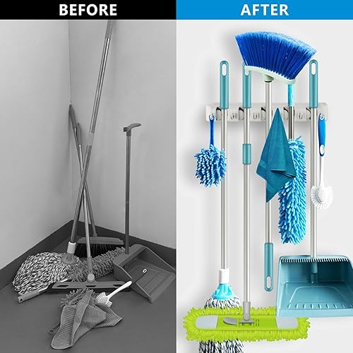 Miniatura 2 de Voolan Soporte para escobas, organizador de herramientas de jardín de montaje en pared, lavadero del hogar, armario, cobertizo, organización de