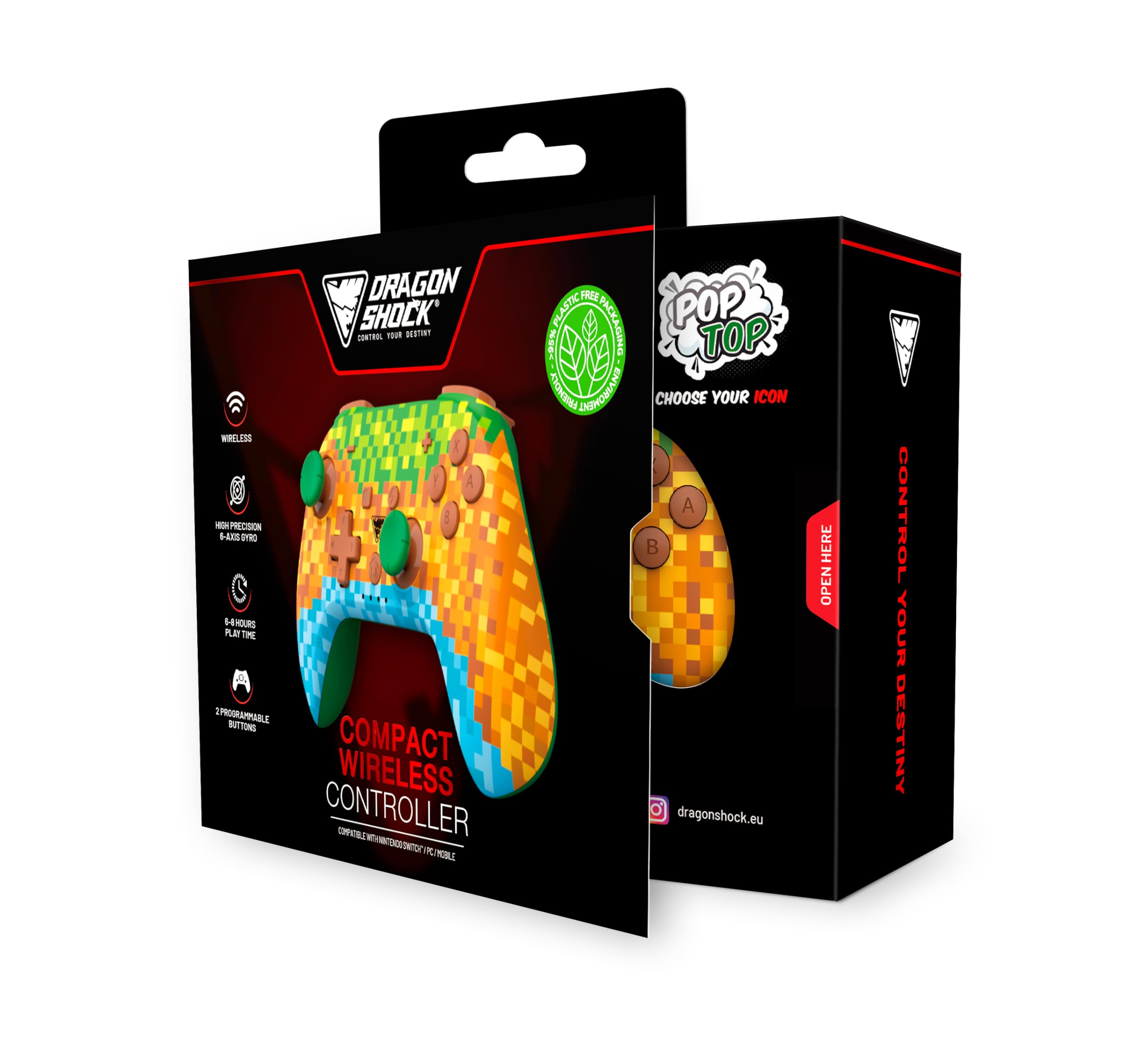 DragonShock PopTop Manette Bluetooth compacte sans fil compatible avec Nintendo Switch et PC Style Cubes/Mindc.2 Style
