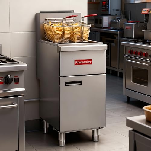 Miniatura 5 de Freidora de Piso Comercial a Gas con 2 Canastas, Freidora Comercial de Gas Natural de 120000 BTU Solo para Uso Comercial, 4 Tubos de Calentamiento,