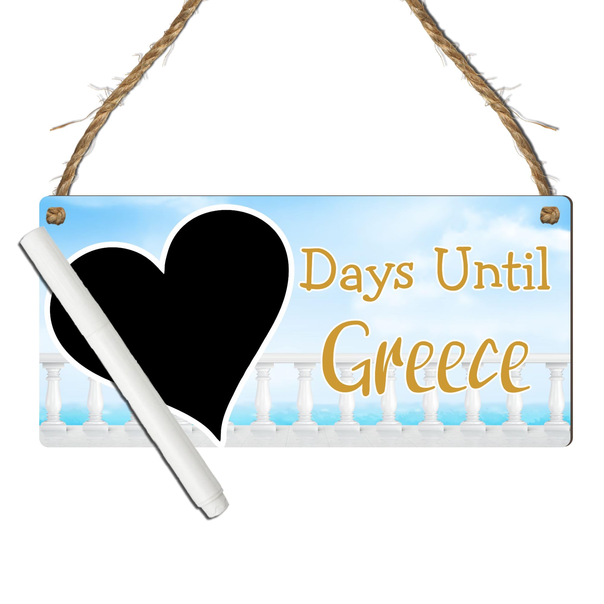 Countdown Plaque "Days Until Greece" – Chalkboard-Style Travel Countdown Sign, 19cm x 9cm, Perfect for Greece Vacation Anticipation – Greek-Inspired. (Balcony & Sky, Small: 19 cm (H) × 9 cm (W))
