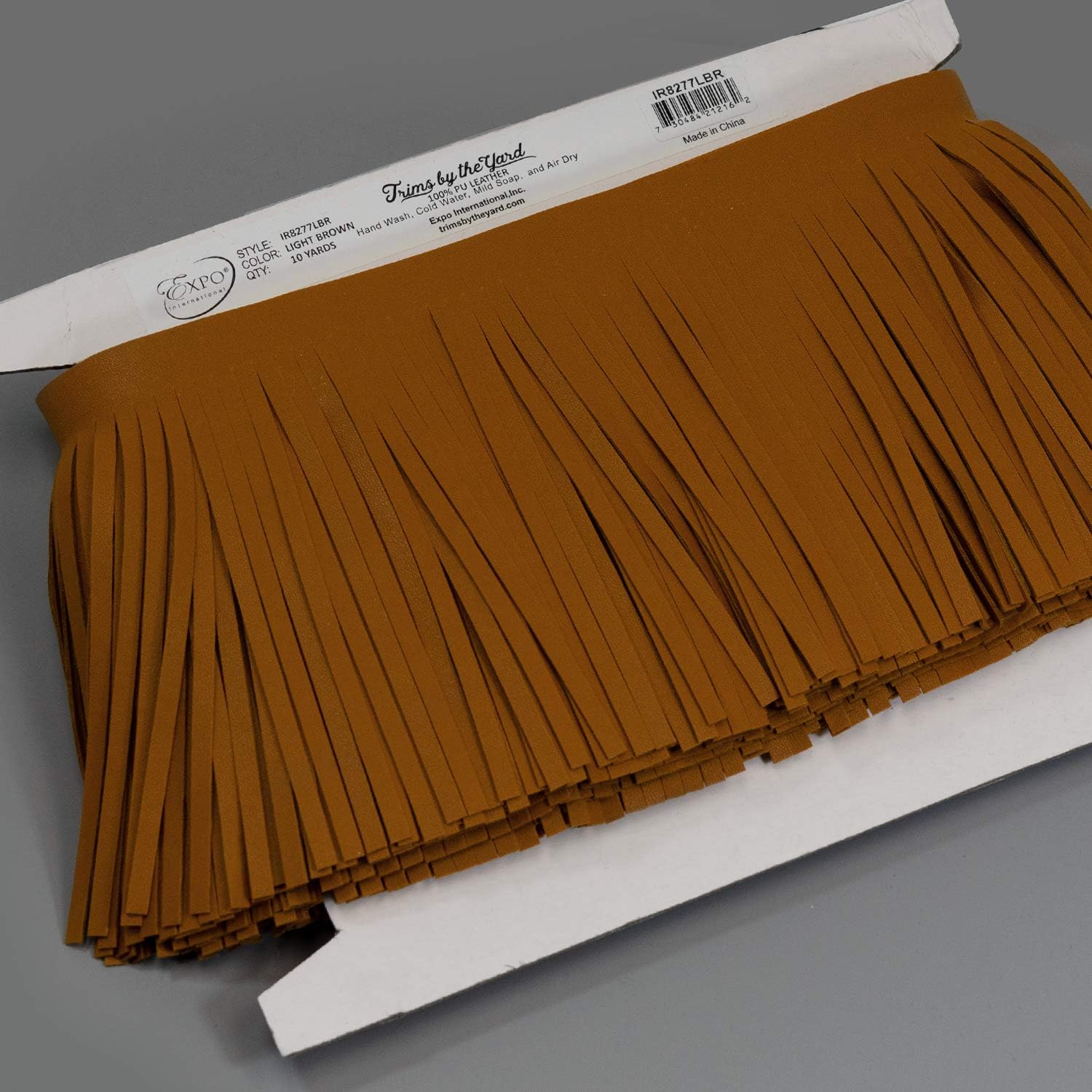 Trims by the Yard 10 Yards of 6" Premium Vegan Leather Fringe Trim, Light Brown (10 Yard Cut)