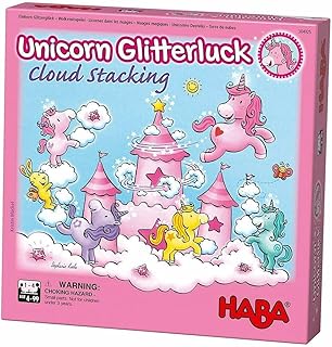 HABA Unicorn Glitterluck Cloud Stacking - A Cooperative Roll & Move Dexterity Game for Ages 4 and Up (Made in Germany)