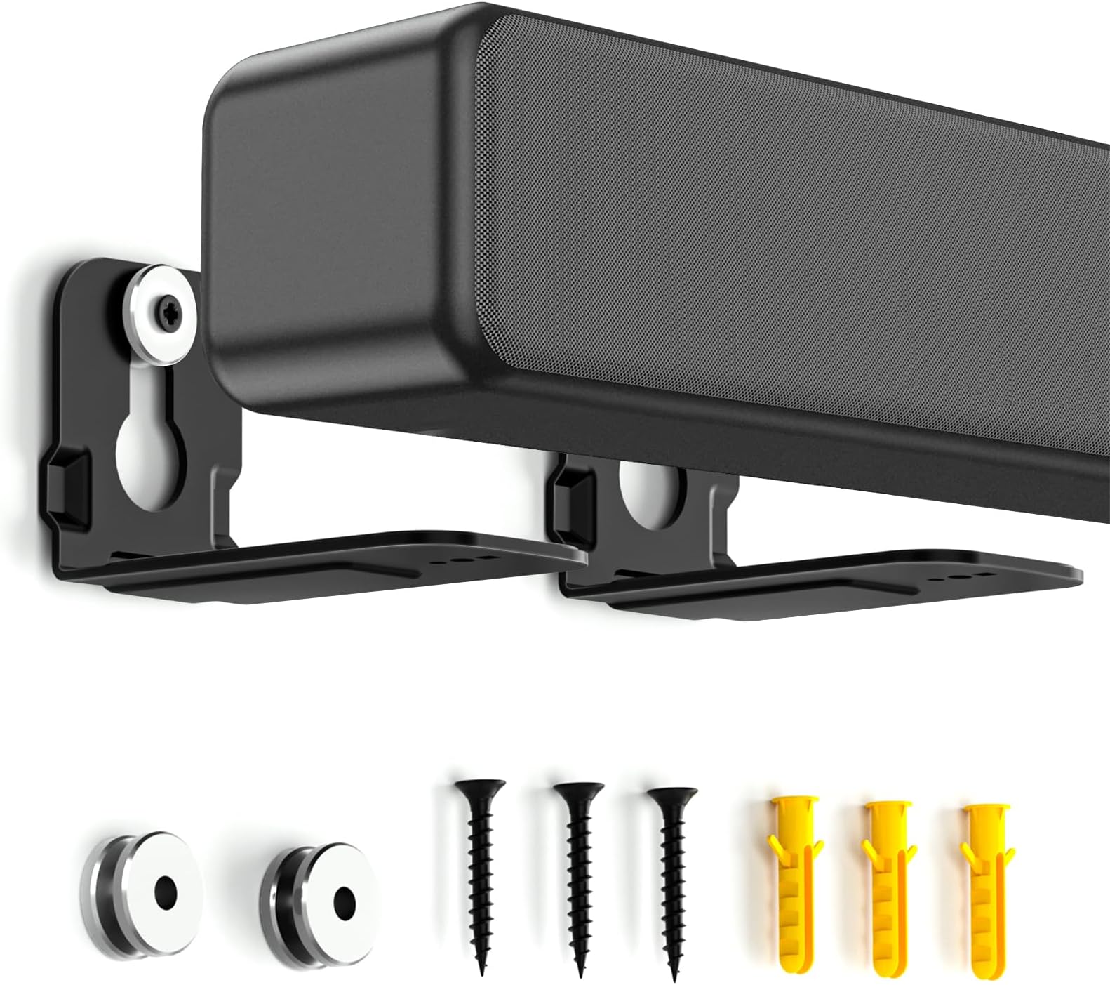 notiela Universal Soundbar Wall Mount Bracket for Soundbars Up to 4" Deep, Heavy Duty Metal Sound Bar Shelf Under TV Holds Up to 20 lbs Easy to Install