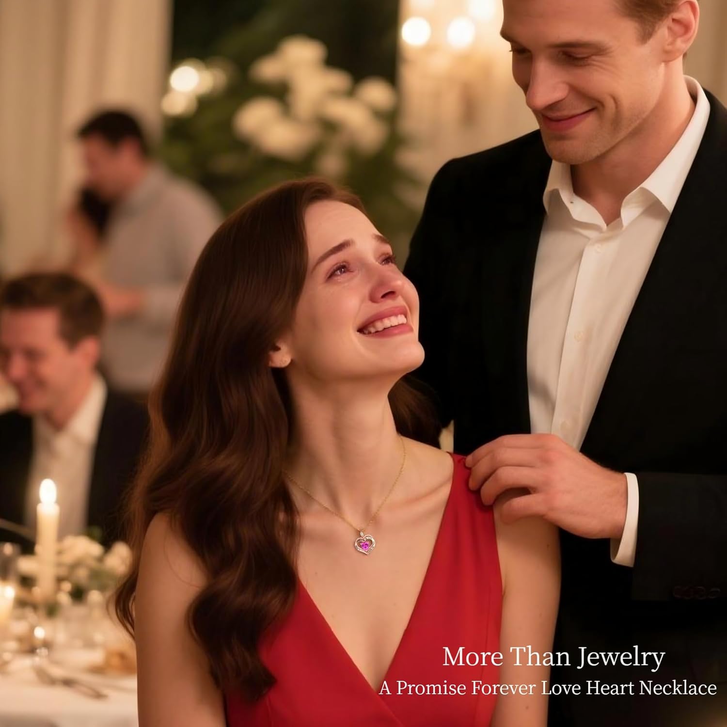 Dainty Heart Necklace for Women, 14K Rose Gold Plated S925 Sterling Silver Double Heart Pendant with Ruby&Cubic Zirconia, Meaningful Gift for Her - Image 3