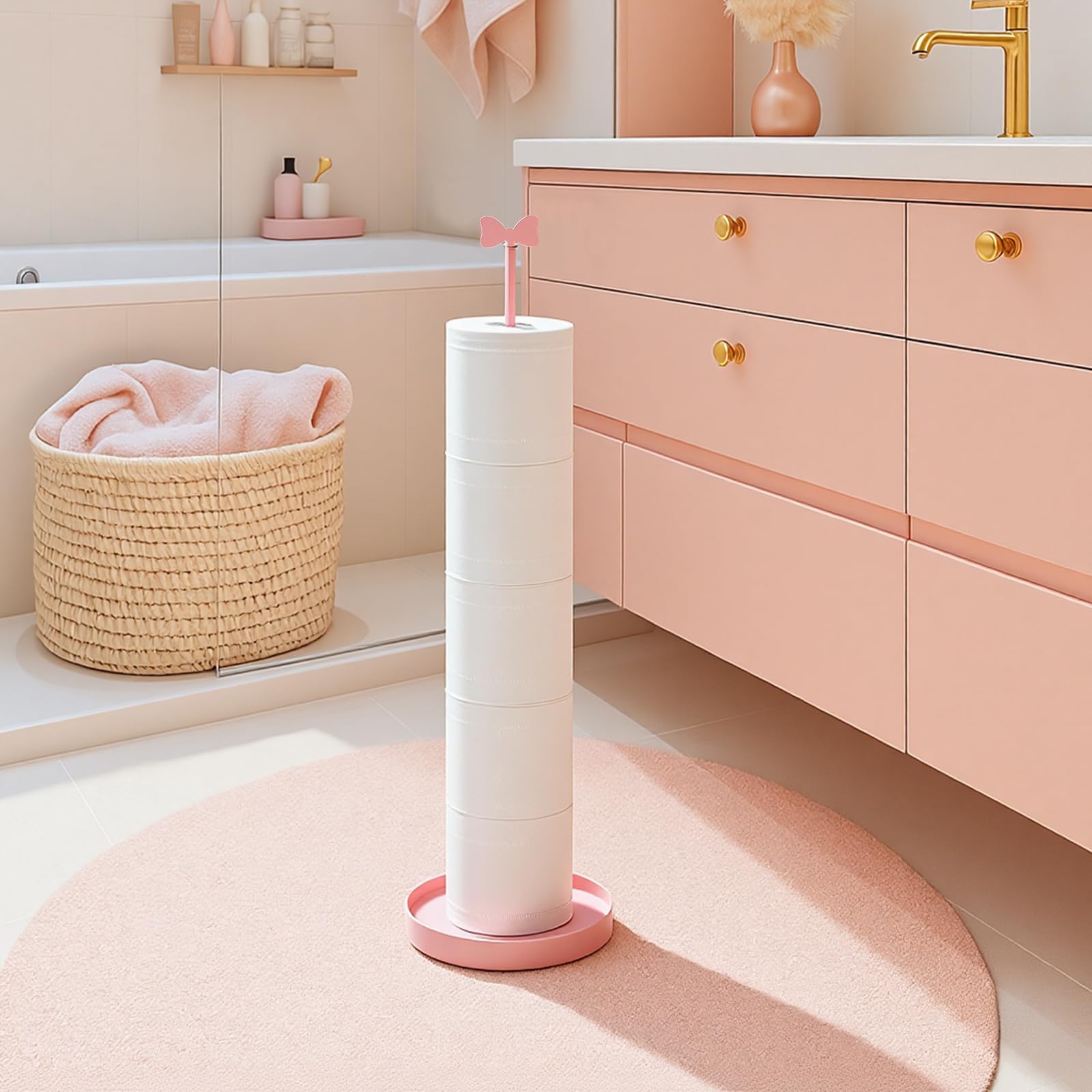 Sawysine Pink Bow Toilet Paper Holder Freestanding Bathroom Decoration — Amazon image 5