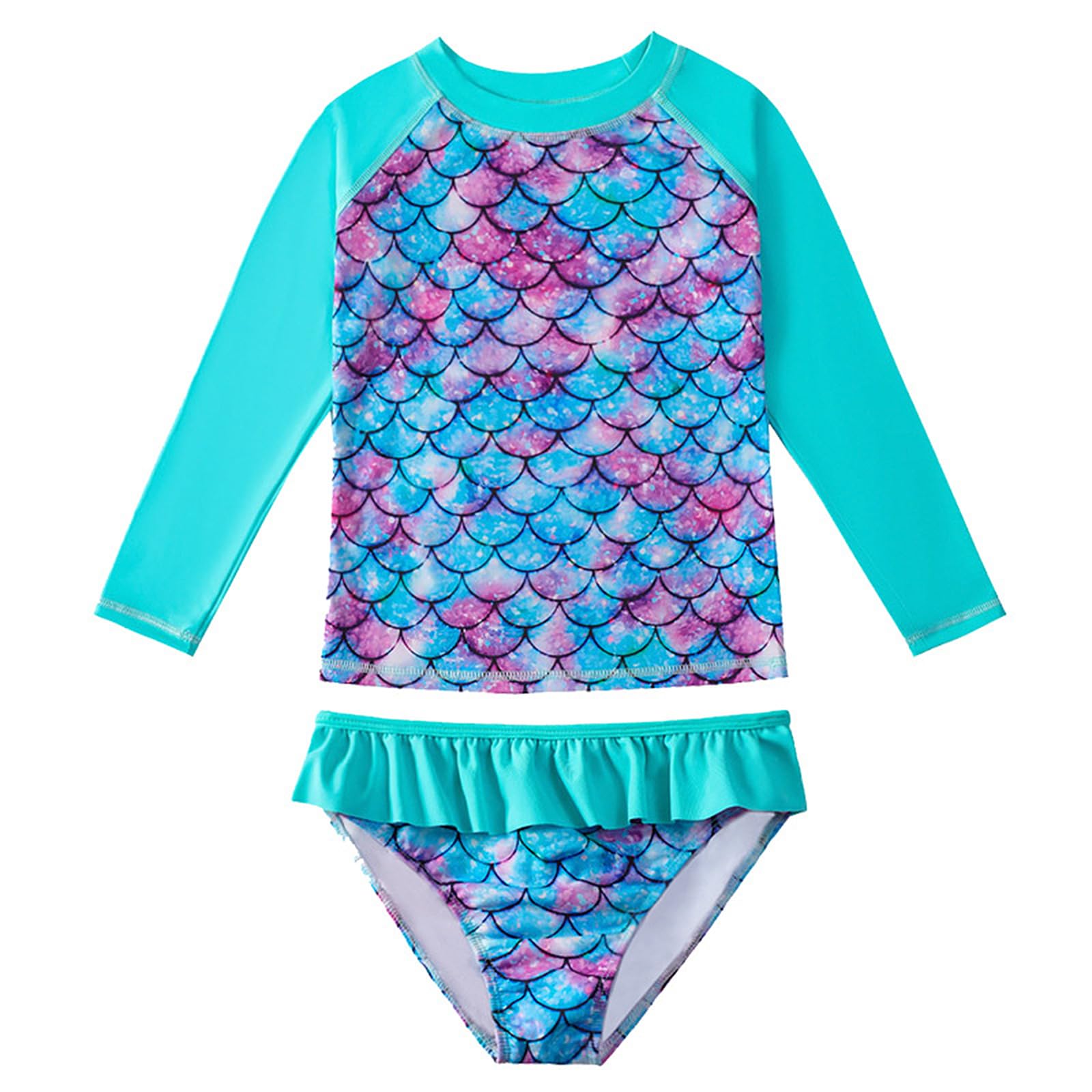 WYTbaby Bañador Niña Dos Pieza Manga Larga Traje De Baño Niñas UPF 50+ Proteccion Solar Natacion Playa Transpirable Secado Rápido Bañador para Niña 3-9 Años