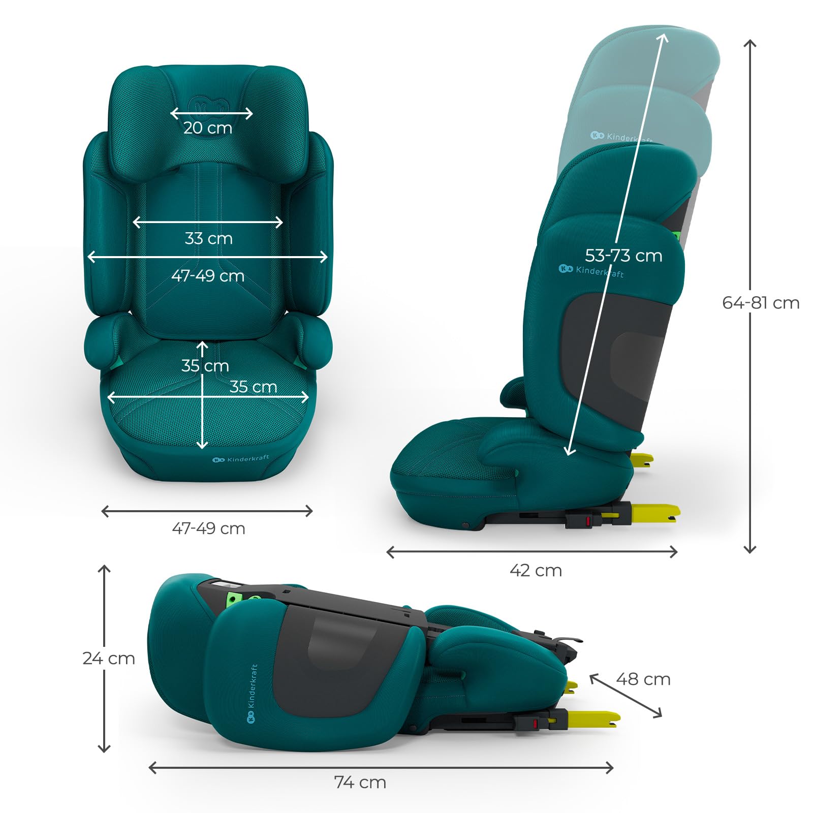 Kinderkraft XPAND 2 PRO siège-auto i-Size 100–150 cm, installation ISOFIX ou ceinture, réglable en hauteur et en largeur DUO EXPAND, appui-tête H-GUARD+ avec mousse à mémoire de forme, pliable, Vert