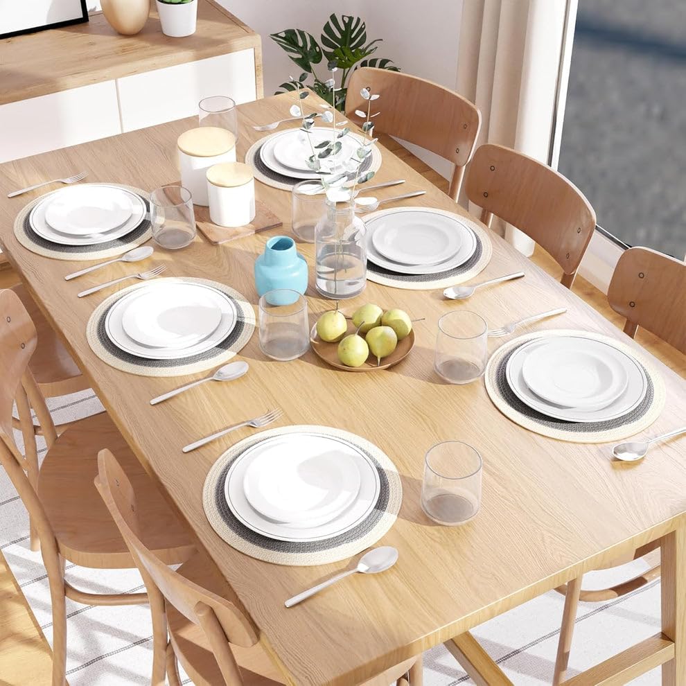 Image of Cotton Rope Placemats, Round Red with White Border, Set of 4, Heat Resistant Table Mats (Grey and White)