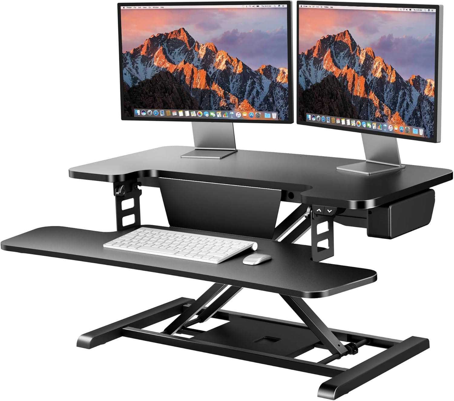 SANODESK 32" Electric Standing Desk Converter,Height Adjustable Riser for Office Home, Monitor and Laptop Workstation with Large Keyboard Tray, Black Color