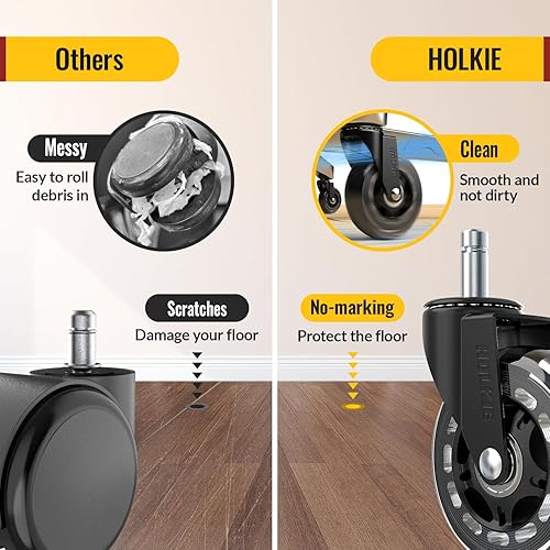 Miniatura 4 de HOLKIE Ruedas para silla de oficina, rodillo de cuchilla, castor de goma de repuesto para oficina, 0.433 x 0.866 in (11x22mm), transparente de 3