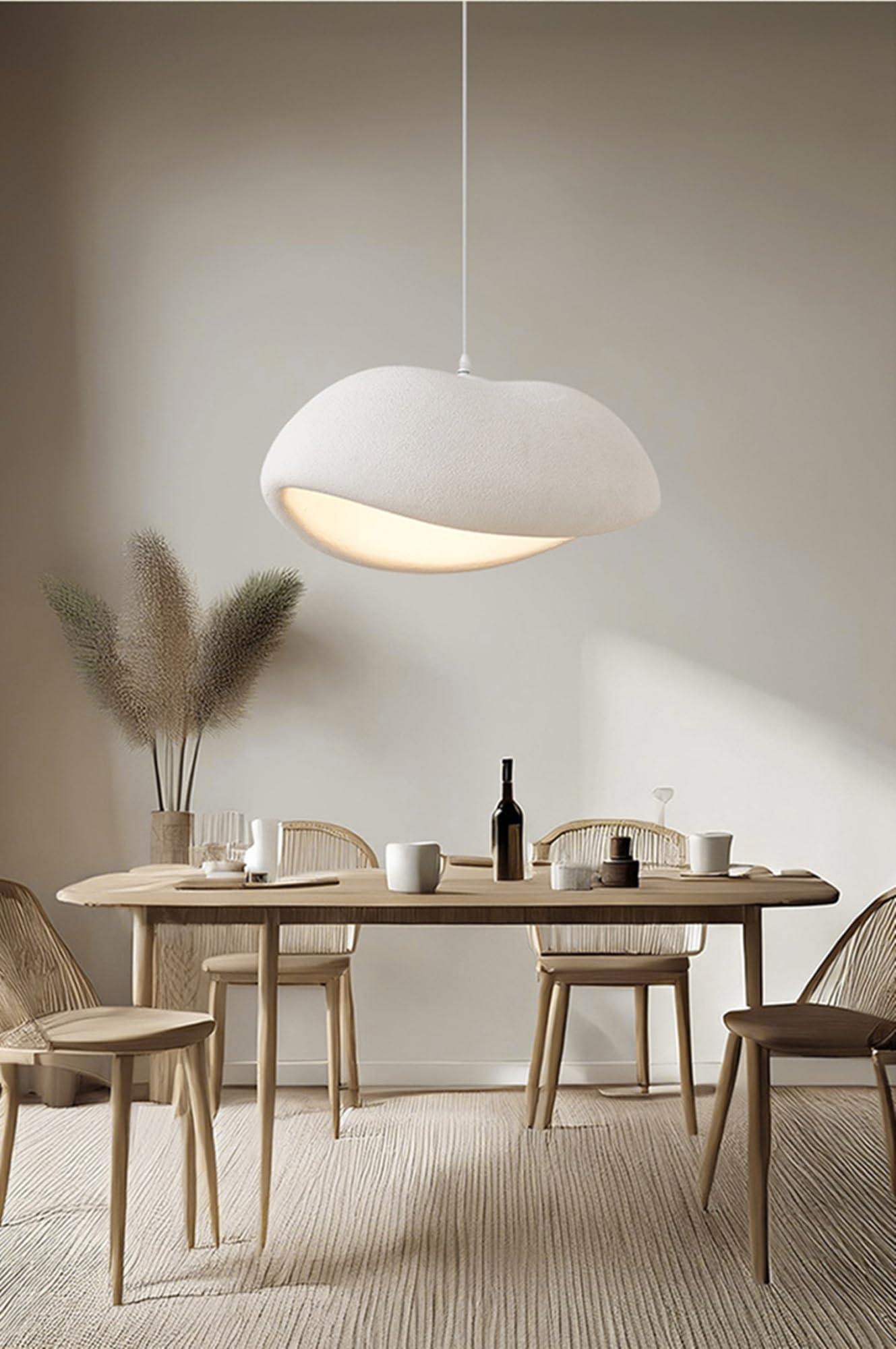 Wabi-sabi Estilo Comedor Lámpara Colgante Sobre Mesa,Iluminación De Isla De Cocina Moderna Minimalista En Blanco Beige,Lámpara De Techo De Interior De Poliestireno Regulable En Altura(L/60*45*2