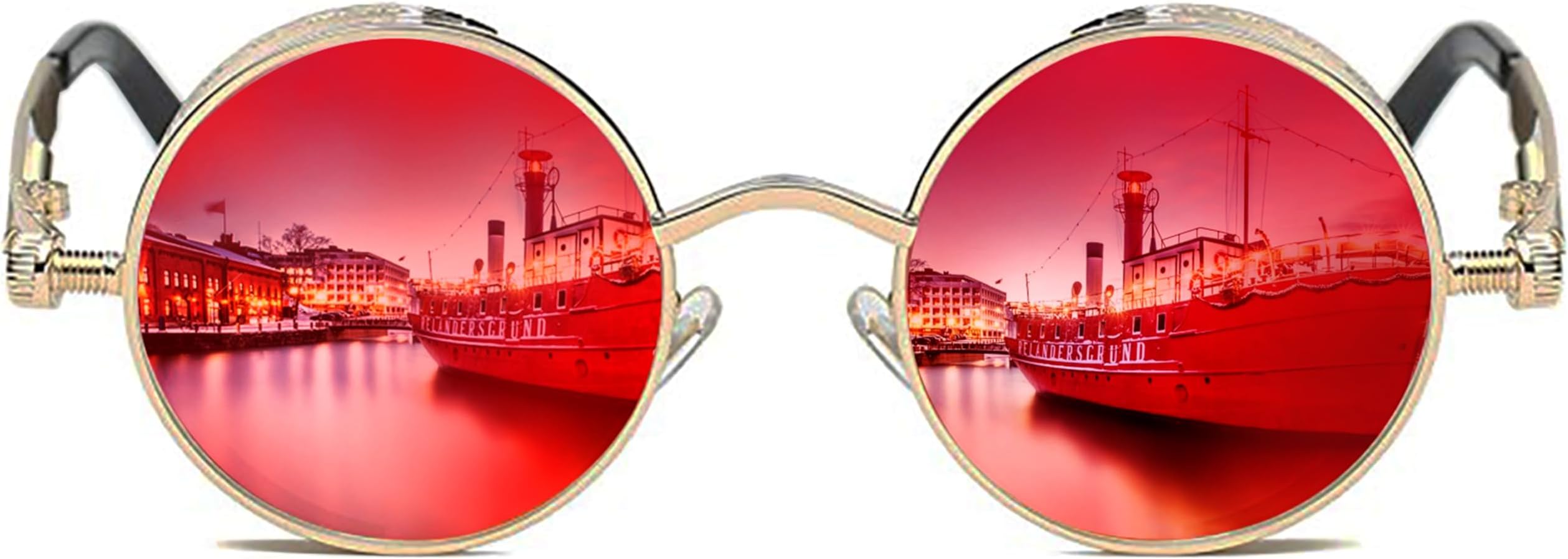 Gothic Steampunk Round Polarized UV400 Protection Sunglasses Unisex Street Outdoor 48mm