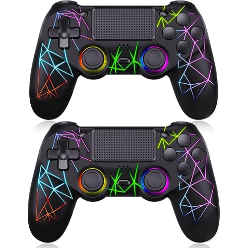 GamingBoy Wireless Controller for PS4, 2 Pack RGB Remote Control for Ps4/PC with Hall Effect Joystick/1000mAh Battery/Type-C Port/Dual Vibration/6-Axis Sensor/Audio Jack（Black）