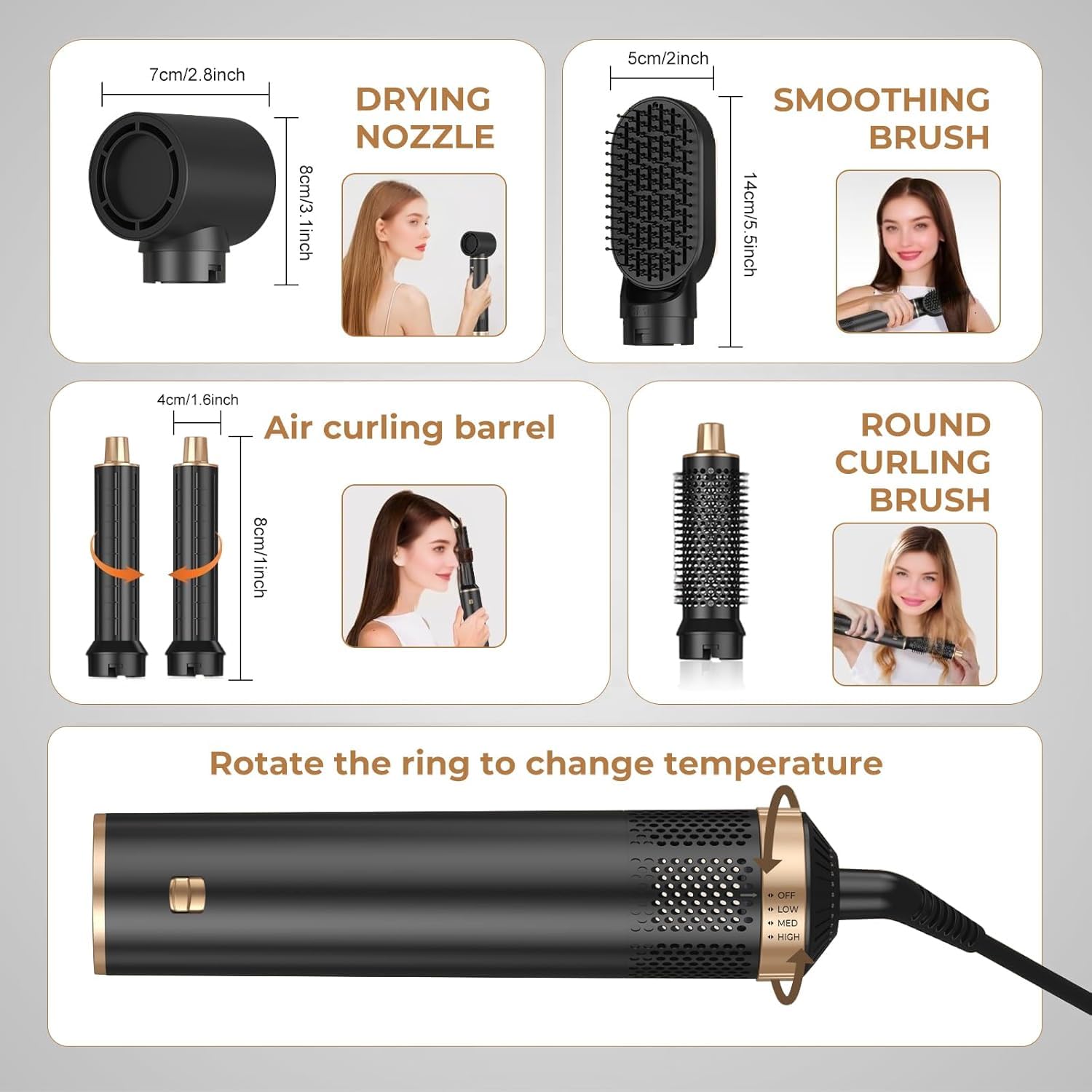Souvik Cepillo de Aire Voluminizador, Multifuncional Secador de Pelo, con Hair Dryer, Alisador, Rizador Automático, Voluminizador, Tecnología Iónica, 3 Ajustes de Temperatura, Negro