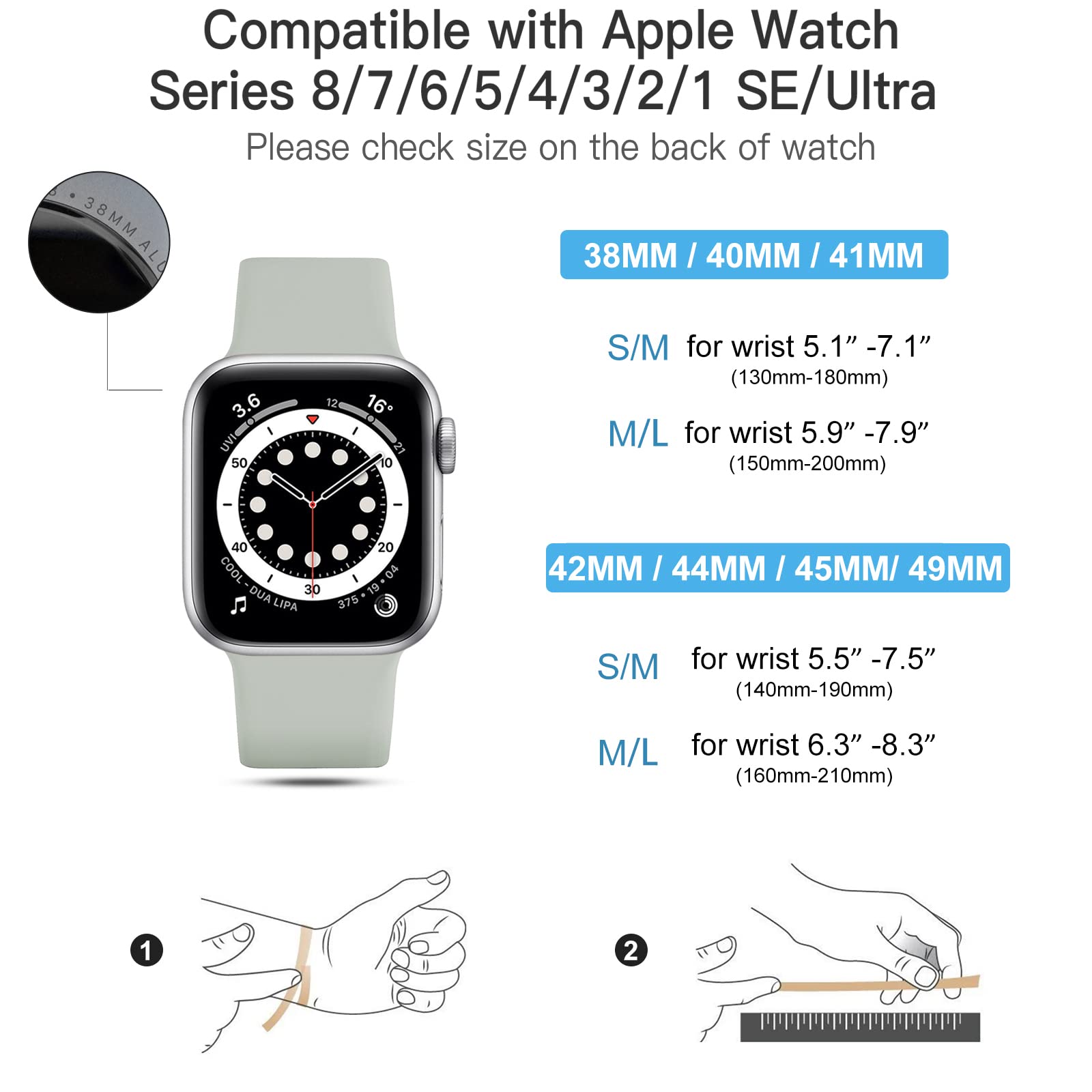 CeMiKa Cinturino Compatibile per Apple Watch Cinturino 38mm 40mm 41mm 42mm 44mm 45mm 46mm 49mm, Silicone Cinturini di Ricambio per iWatch Series 10 9 8 7 6 5 4 3 2 1 SE, 38mm/40mm/41mm-S/M, Grigio