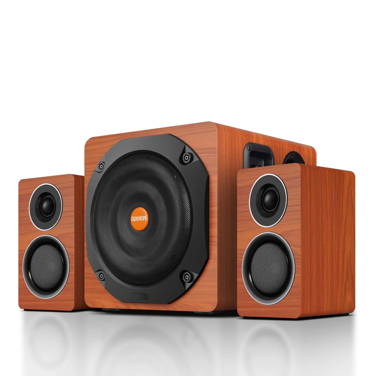 Computer Speakers with Subwoofer, 2.1 Gaming Speaker System for Desktop PC, 6.5" Deep Bass, Bluetooth 5.3, AUX/RCA/Optical/Coaxial, Surround Sound for PC/Monitor/TV - Brown