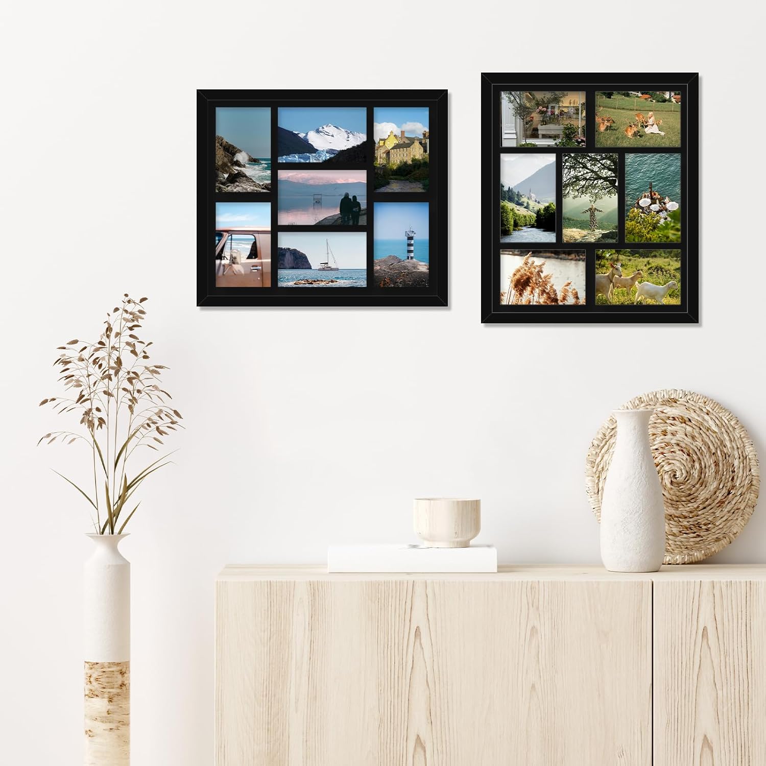4x6 Picture Frame Collage for Wall, Display 7 Pcs 4x6 Photos with Mat or 12x14 Without Mat, 7 Opening Photo Frame for 4 x 6 Pictures with Shatter Resistant Plexiglass, Black Mat, Black, 3 Pack