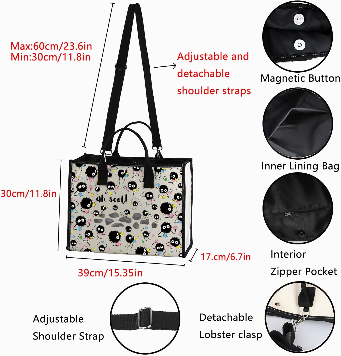 POFULL Anime Inspired Gift Spirit Animal Tote Bag Anime Lover Shoulder Bag - Image 4