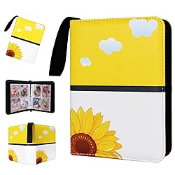 Collectible Trading Card Albums,4 Pocket Card Binder, 400 Double Sided Pocket PU Premium Zip Trading Collection Binderwith 50 Removable Sleeves, Card Folder forTCG, Sports Cards (Yellow & white)