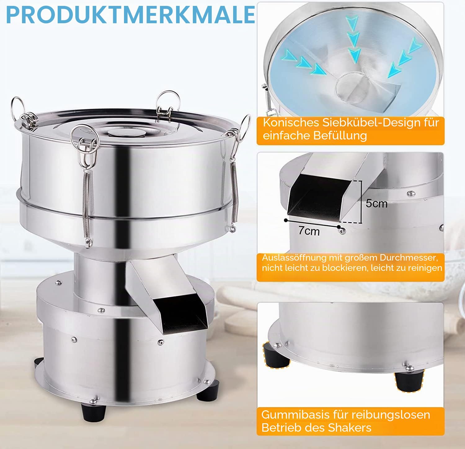 YUCHENGTECH Elektrisches Vibrationssieb φ 300mm Automatische Pulversiebmaschine Elektrisches Mehlsieb aus Edelstahl Elektrische Siebmaschine für Pulver/Granulat 1350 U/min 50W（ohne Sieb）