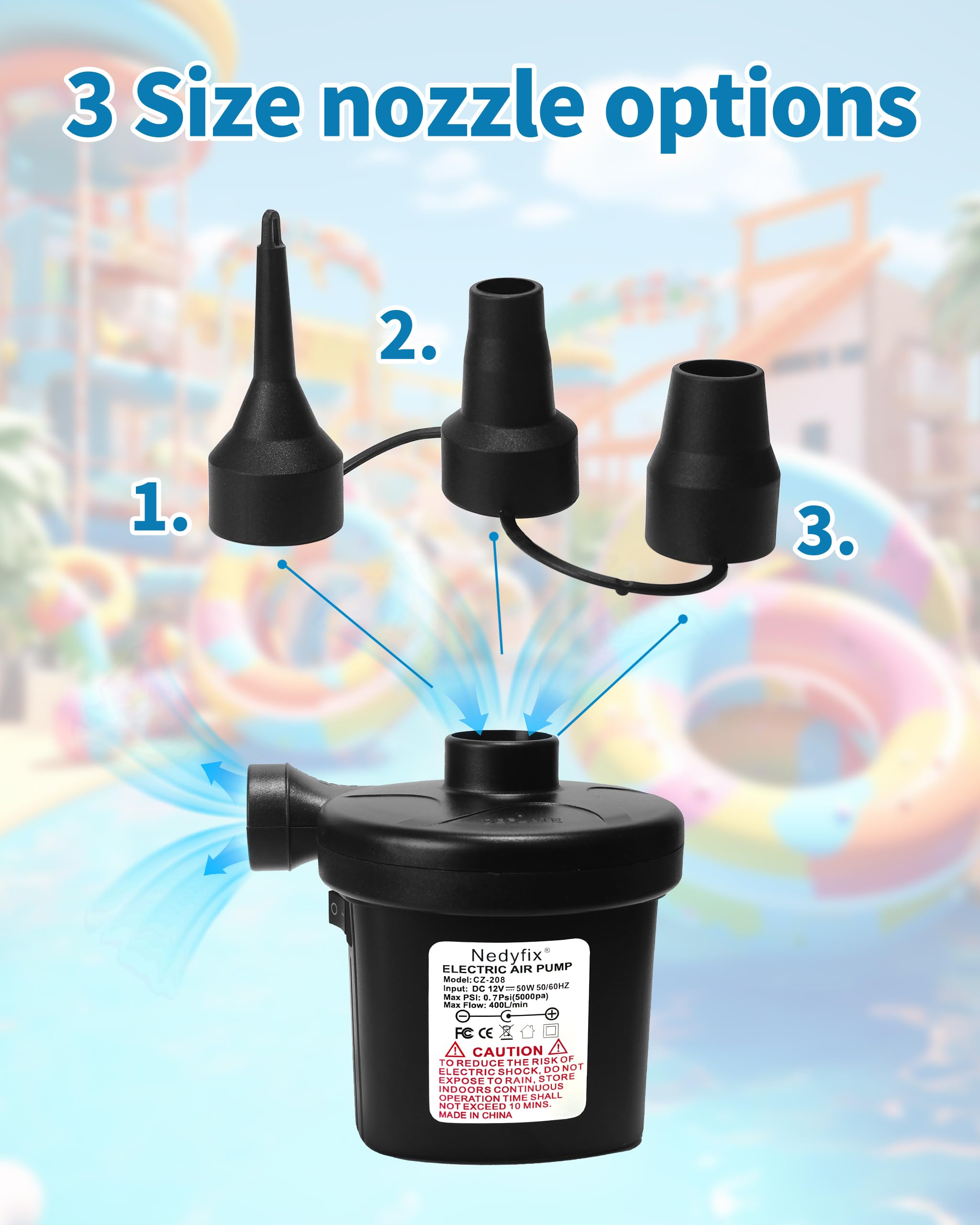 Bomba de aire eléctrica inflable, 110 V CA/12 V CC, bomba de inflado rápido portátil con 3 boquillas, utilizada para barcos inflables, etc