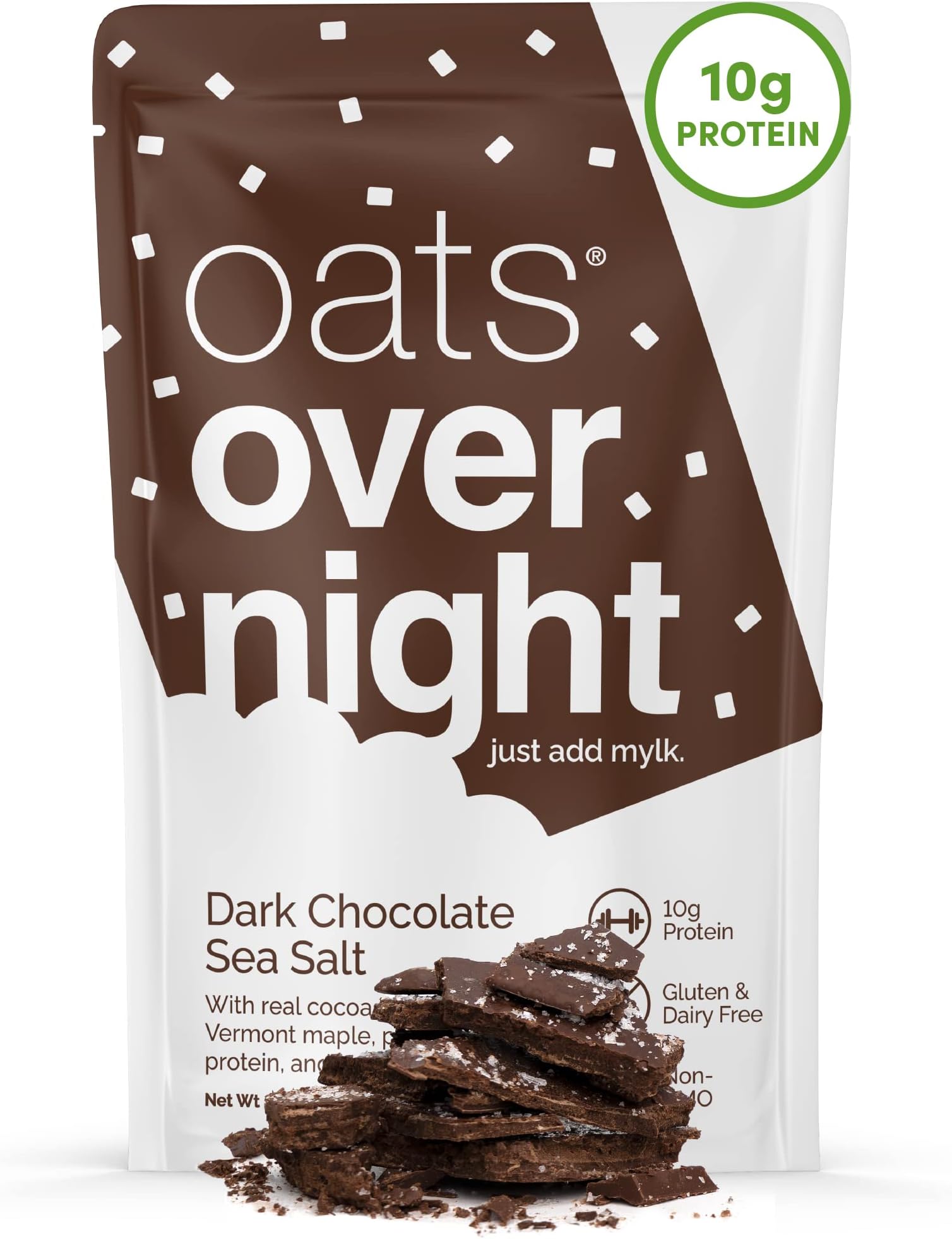 Dark Chocolate Sea Salt - Vegan, 10g Protein, High Fiber Breakfast Shake - Gluten Free, Non GMO Oatmeal (2.2 oz per meal) (8 Pack)
