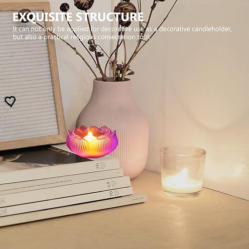 Miniatura 30 de BESPORTBLE 2 portavelas de cristal de loto – Portavelas de cristal decorativo para decoración del hogar, votiva, boda y luz nocturna