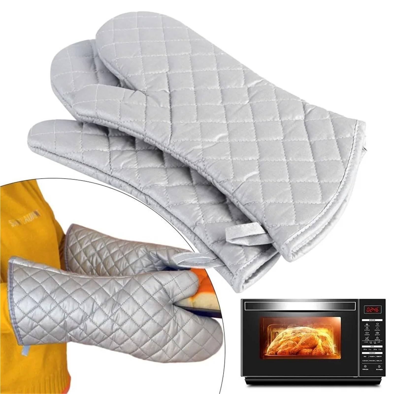 MRKU Guantes para Hornear, Guantes de Cocina con Silicona Antideslizante, Estampados de algodón, Herramientas Profesionales para Asar a la Parrilla.