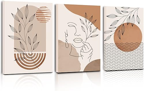 SERIMINO Lienzo bohemio para pared, decoración minimalista de pared para sala de estar, decoración moderna de pared de hojas de mediados de siglo