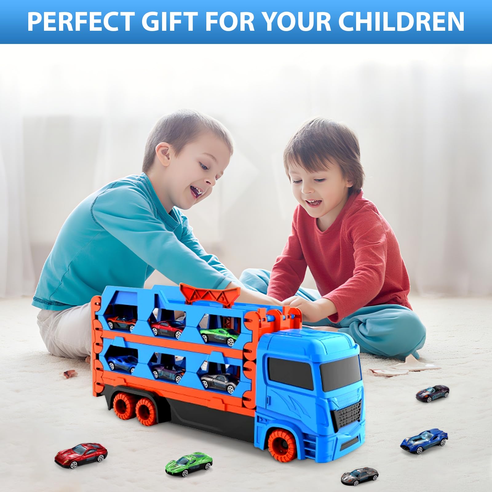 Camion Trasporto Giocattoli, Transporter Truck Macchinine Giocattoli per Ragazzi 3 4 5 Anni Camion Giocattolo con Pista da Corsa e 10 Macchine Macchinine Giocattolo Regalo per Bambini 3 4 5 6 7