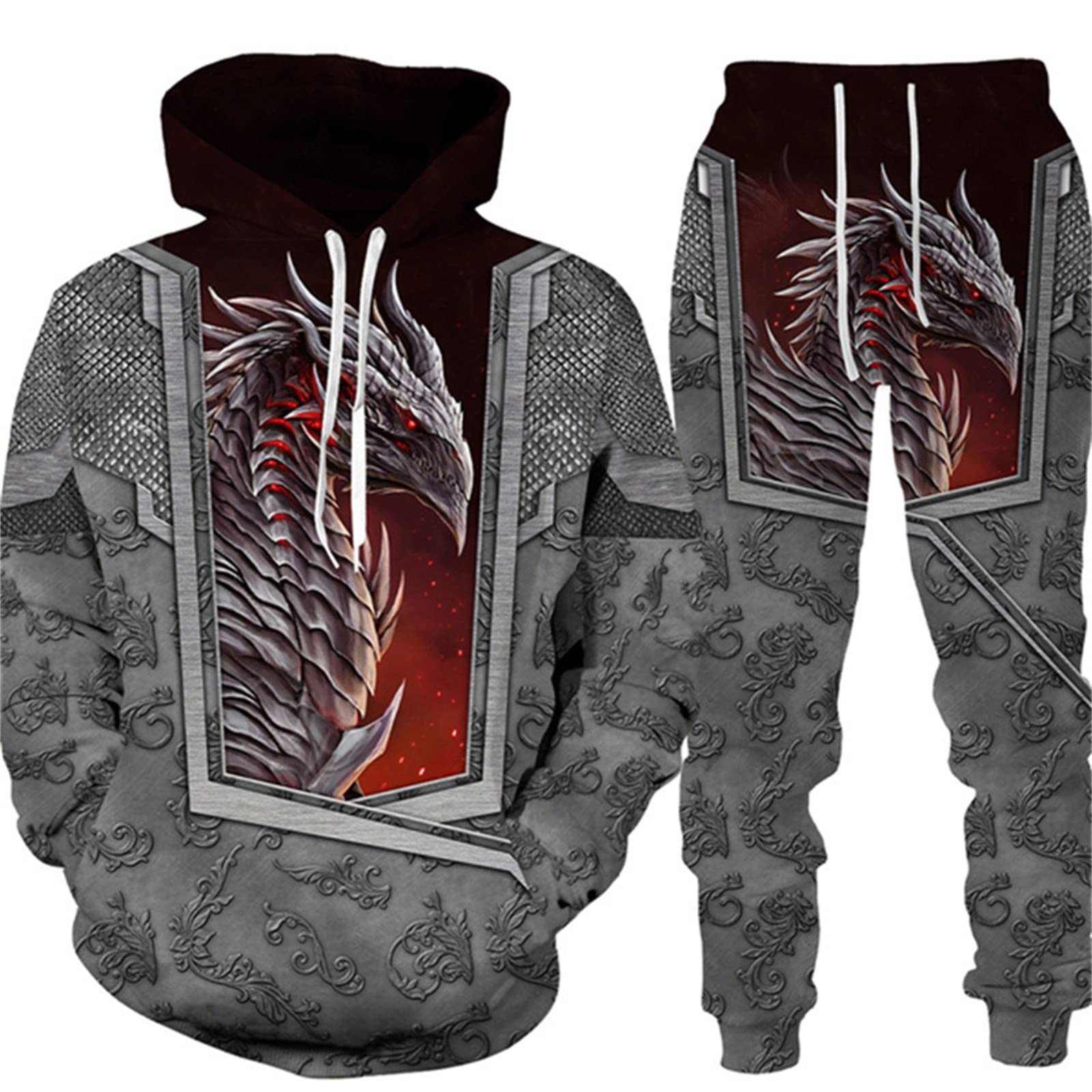 Xintayel Men's # 3 Tracksuit Two Piece Set For Viking Dragon 3D Printed Hoodie And Joggers Pants Set Hip Hop Casual Sportswear Set