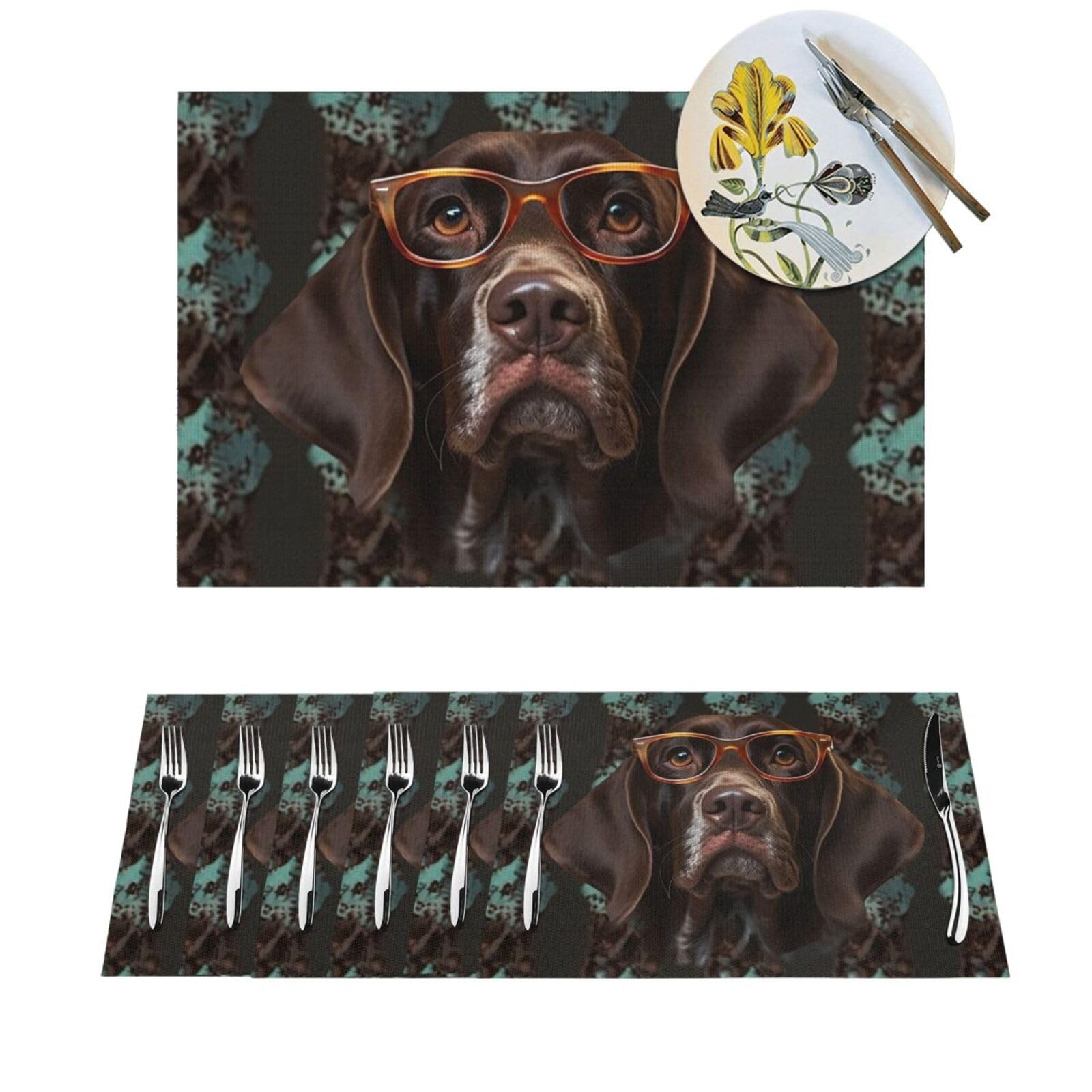 Sets de table napperons PVC tissé lavables motifs chiens verres lot de 6