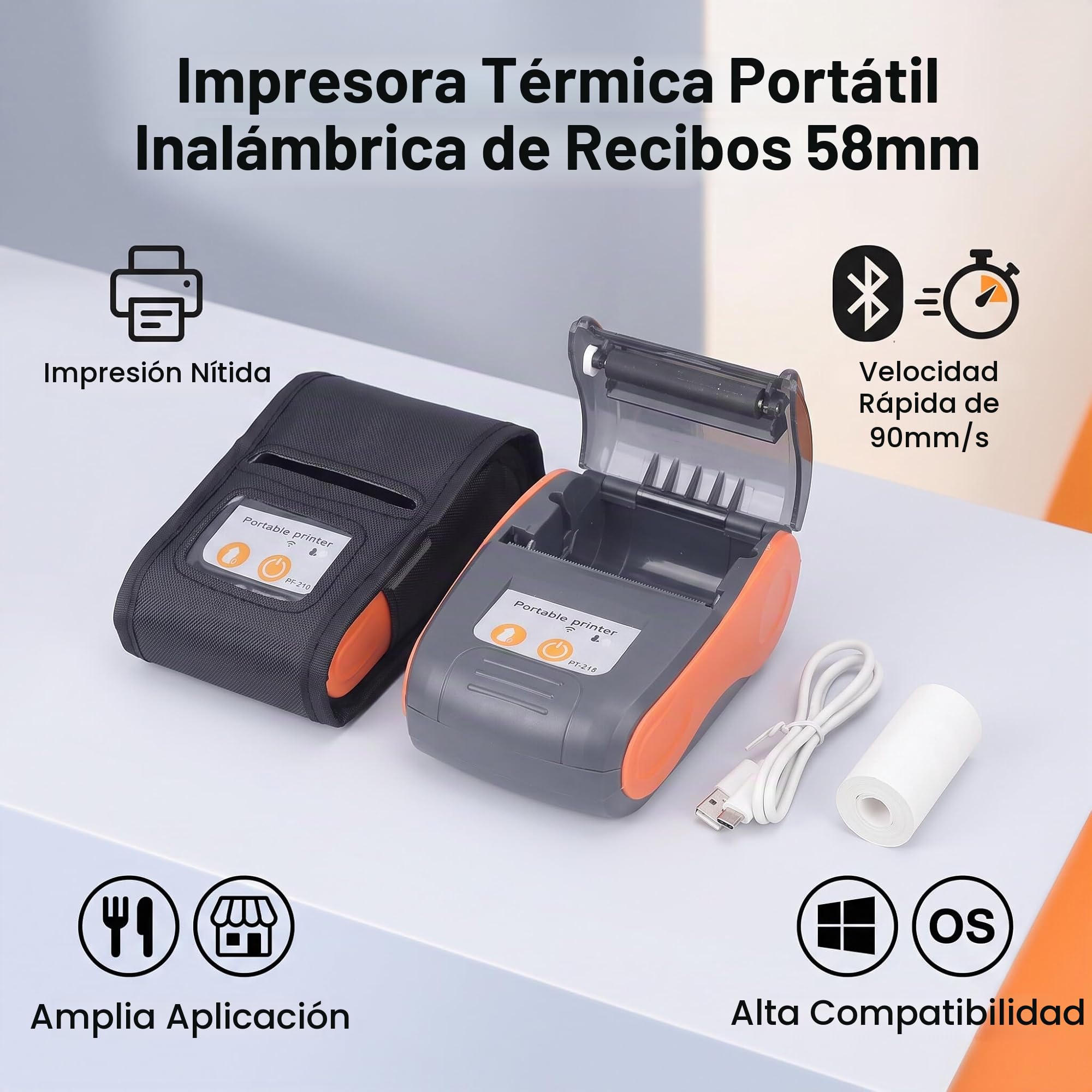 Fafeicy Impresora Térmica Inalámbrica Portátil para Recibos y Tickets Mini Rápida con Bolsa de Almacenamiento para Negocios Pequeños y Movilidad