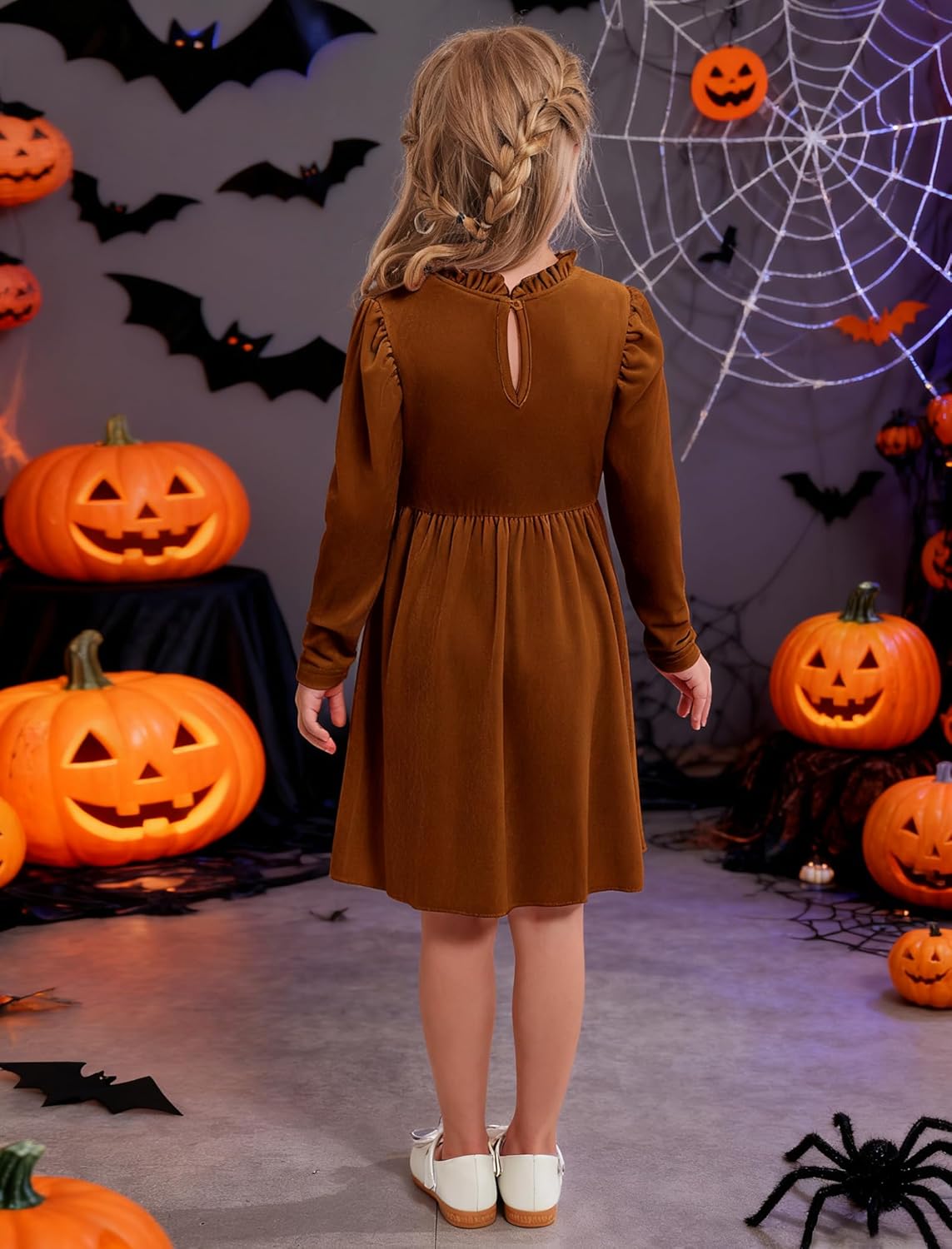 Toddler Girls Velvet Dress Puff Long Sleeve Lace Collar Halloween Party Dresses Baby Fall Winter Clothes 2-7T - Image 3