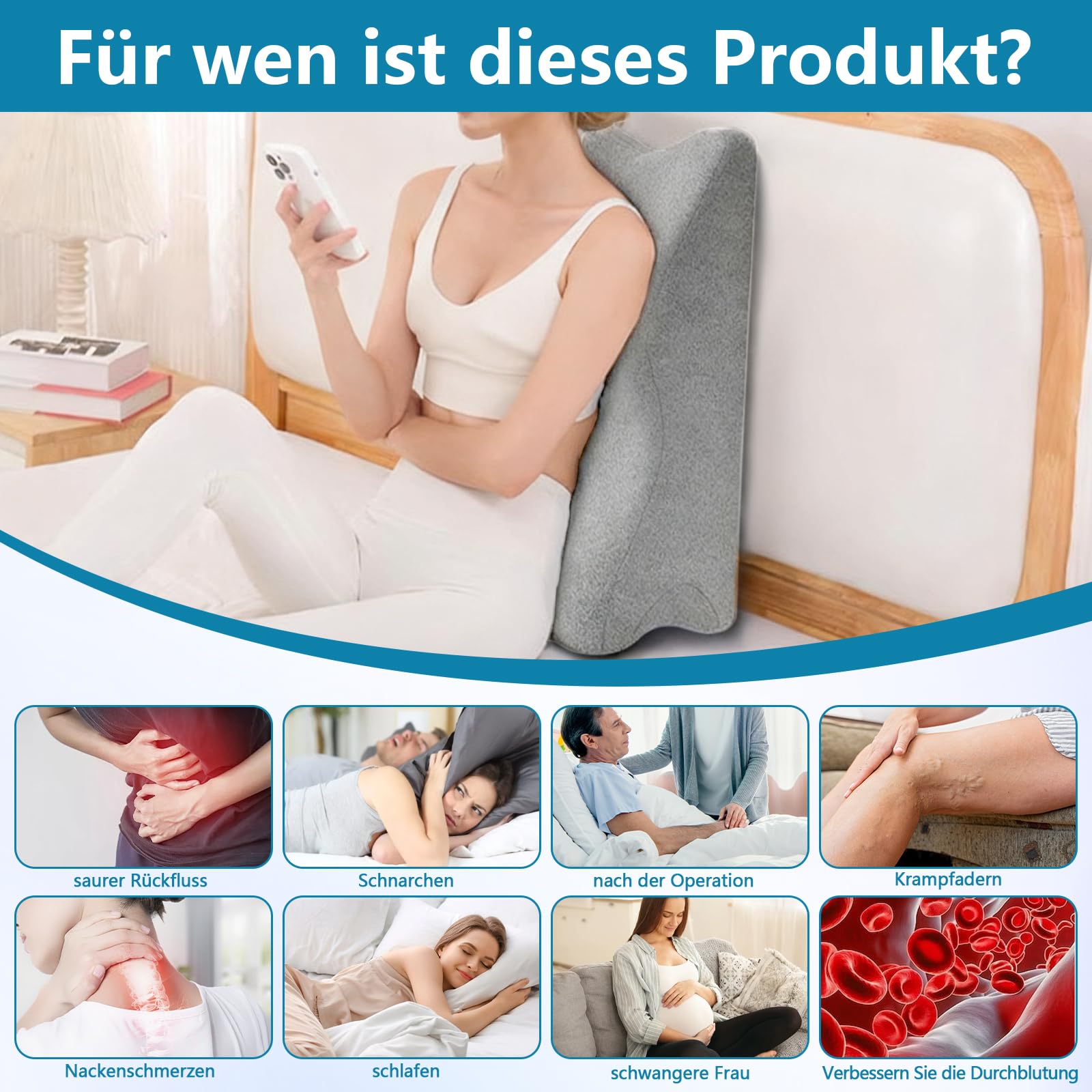 Venenkissen Beinhochlagerungskissen, Memory Foam Keilkissen, Ergonomische Beinkissen, OrthopäDisches Keilkissen für Betten, Sofas, Sitzen, Schlafen, Lesen und Entspannen