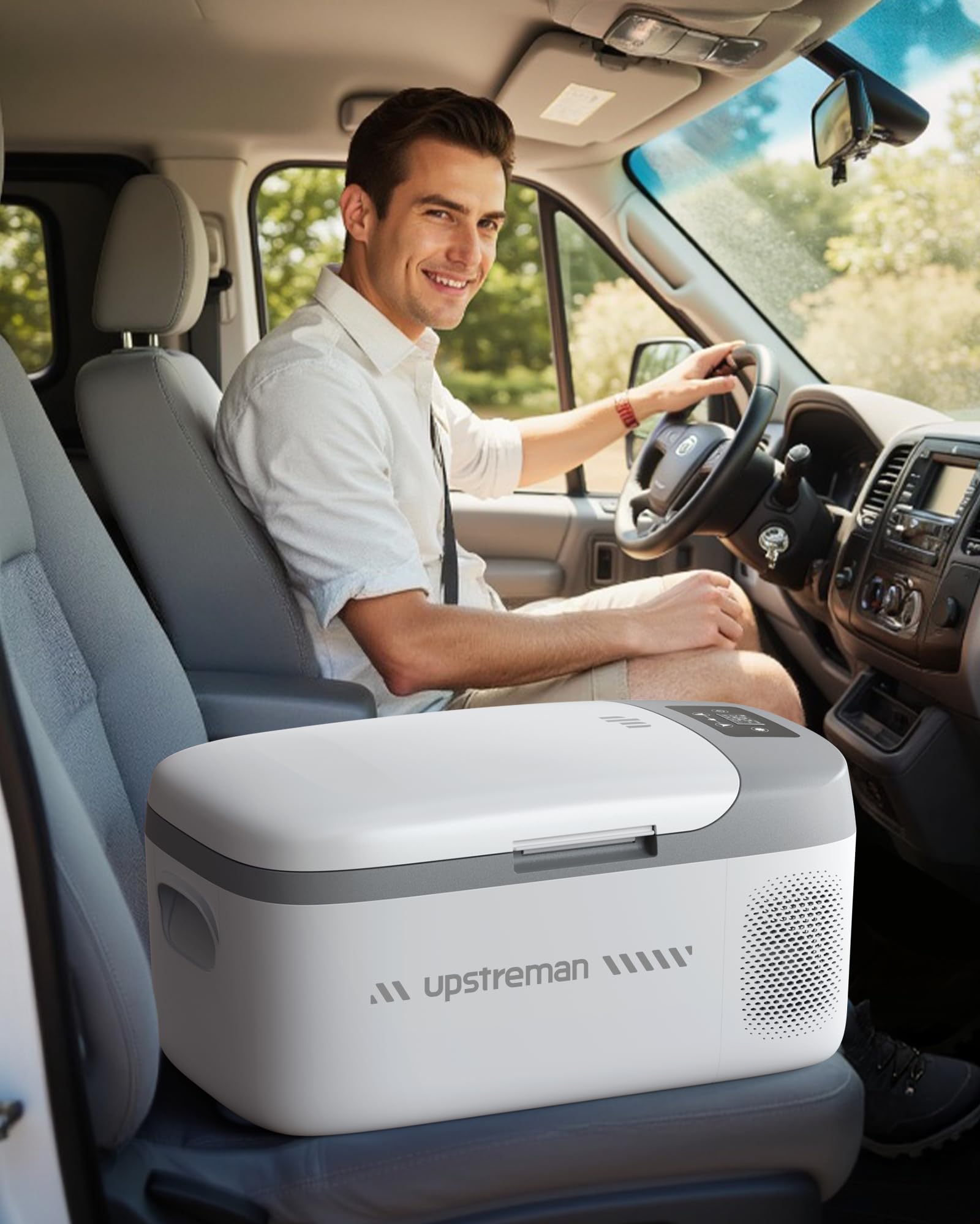 Upstreman Kompakte 15L Elektrische Kühlbox mit Kühl- & Gefrierfunktion - Leistungsstarker Kompressor, inkl. 12V/230V Adaptern für Auto & Zuhause，Weiß-AR18