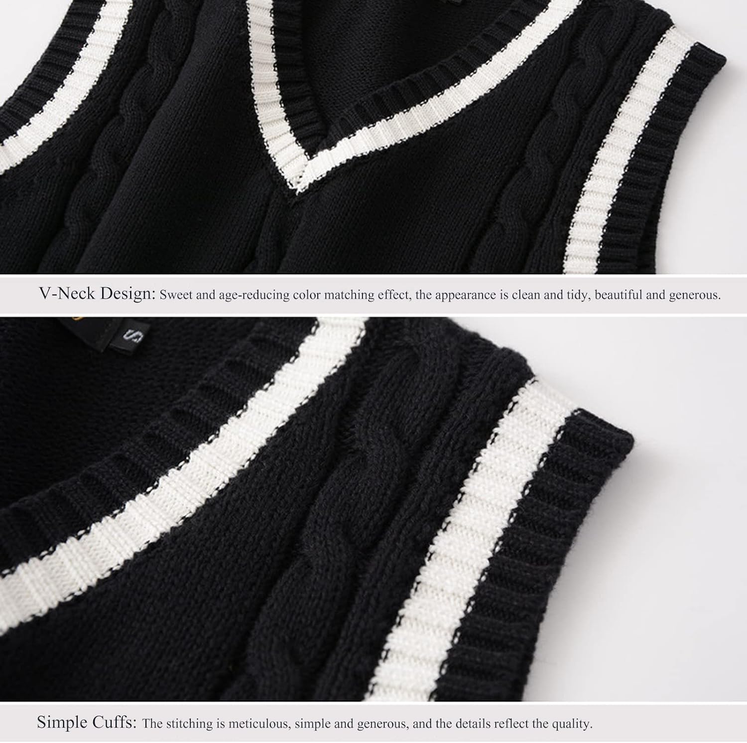 Blostirno Women’s Sweater Vest V Neck JK Uniform Kint Vests Solid Classic Sleeveless Pullover Sweaters Tops - Image 5