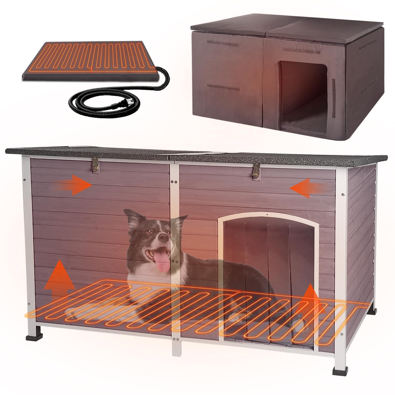 59" Extra Large Outdoor Dog House with Insulated Liner,Dog Kennel with All-Around Iron Frame,Weatherproof Dog Shelter for Small to Large Sizes Dog Kennel (Grey, LH)