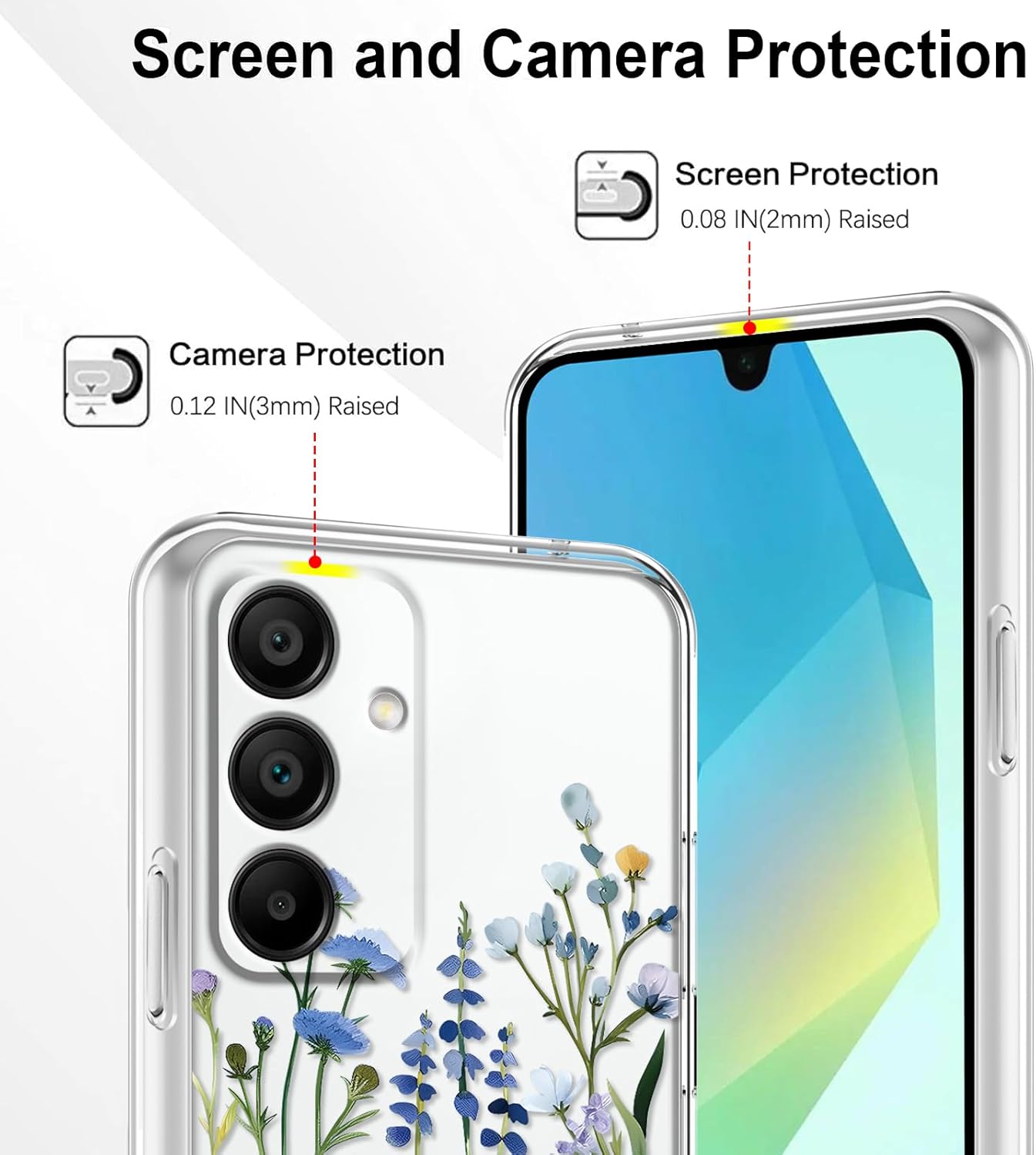 Flower Phone Case Floral for Samsung Galaxy A16 5G 6,7'' with Screen Protector, Clear Transparent Phone Cover Slim Soft Shockproof Anti-Scratch Drop Protection Funda for Girls Women, 03 - Image 3