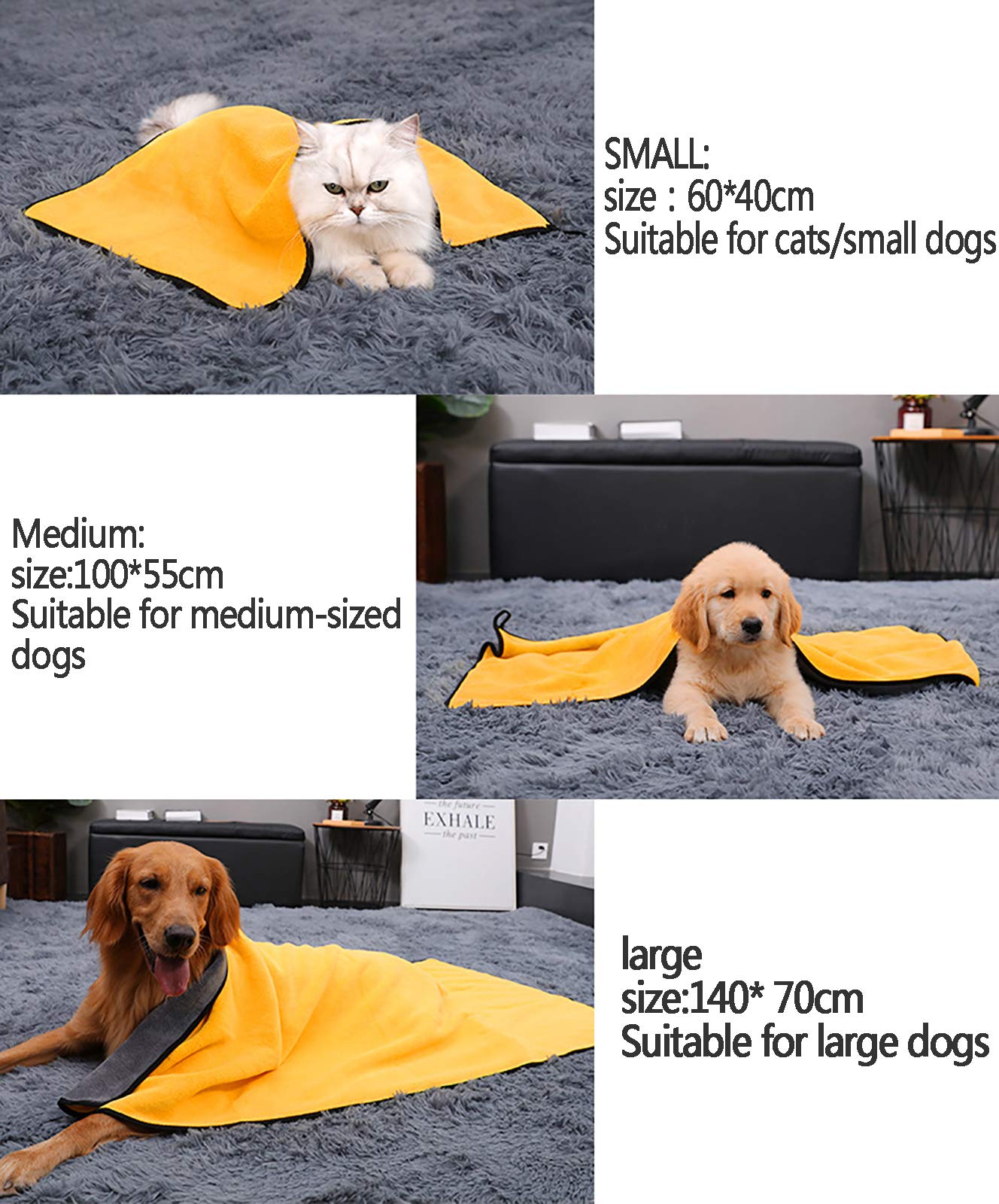 Serviette pour Chien Serviette en Microfibre Super absorbante à séchage Rapide Serviettes pour Animaux de Compagnie de qualité supérieure Super Douce Lavable en Machine,S:40 * 60cm