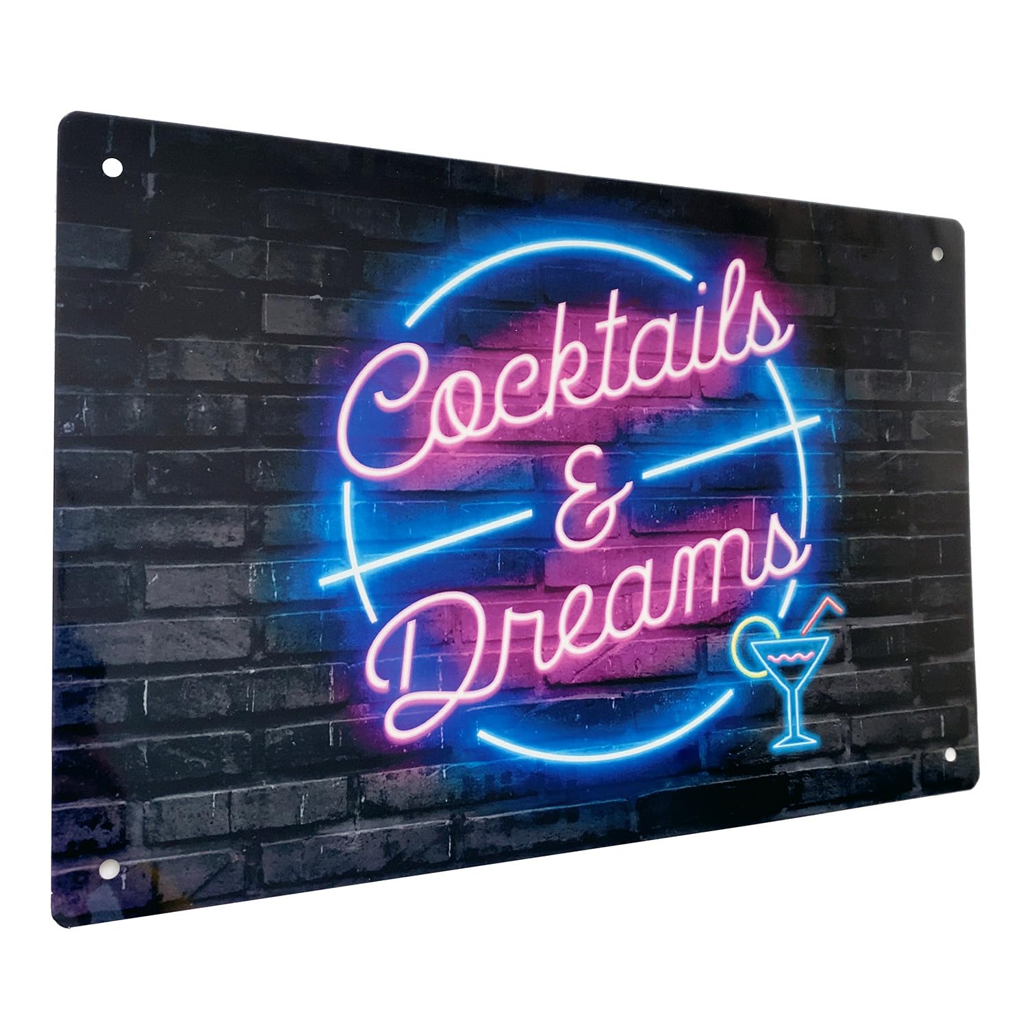 Cocktails & Dreams Metal Bar Sign | Neon pink Printed cocktail logo | home bar accessories cocktail decor barware gift