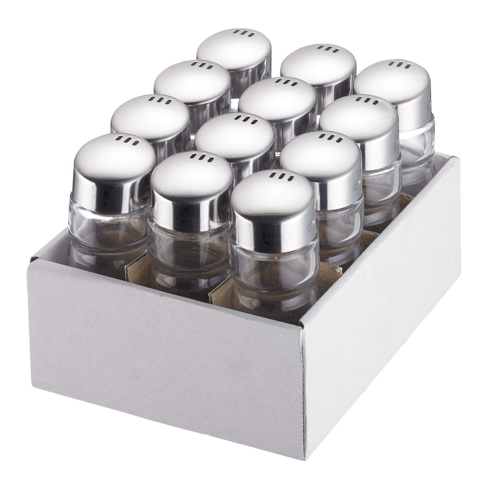 Westmark Contenitori per spezie universali, 12 pezzi, Capacità: 40 ml l'uno, Vetro/Acciaio inox, Wien, Argento/Trasparente, 650722E2