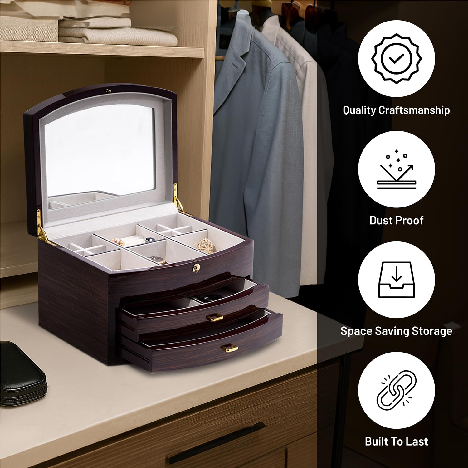 Amazon.com: Bey-Berk Lacquered Ebony Zebra Wood Jewelry Box, Brown