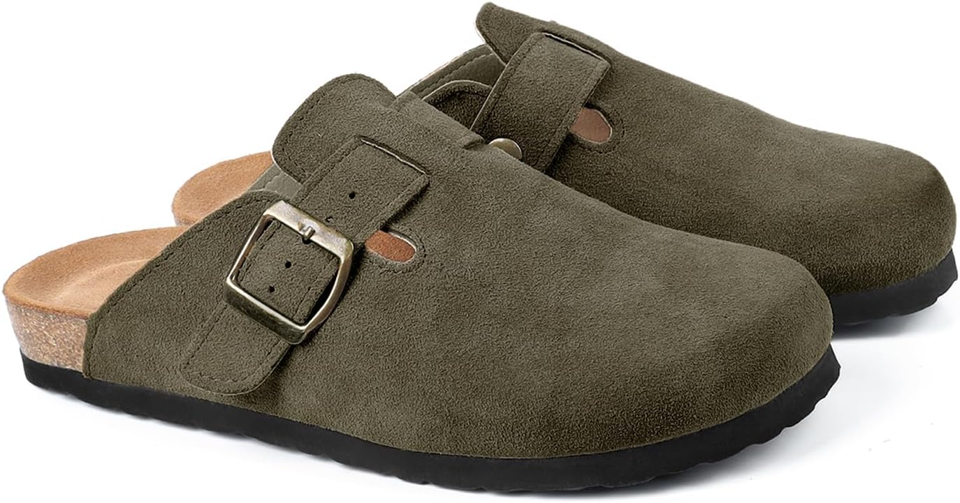 Suede Clogs for Women Clogs Slip on Adjustable Buckle Leather Clogs Cork Footbed Home Clog Slippers with Arch Support Unisex - Image 4