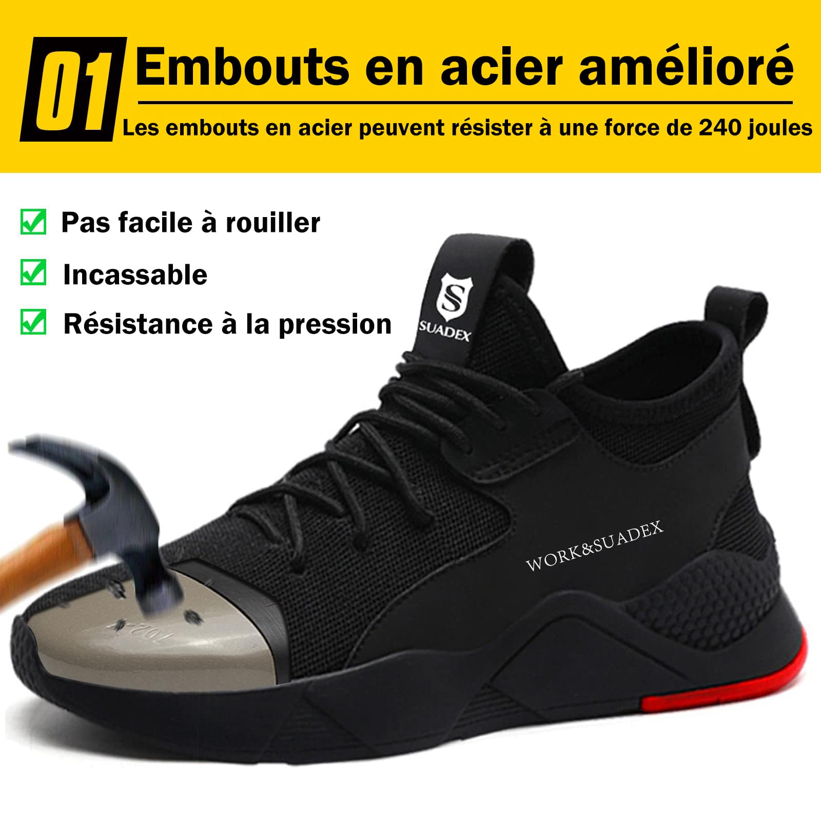SUADEX Chaussures de Sécurité Hommes Femmes Légère Basket Securite Confortable Antidérapante Chaussures de Travail Respirantes