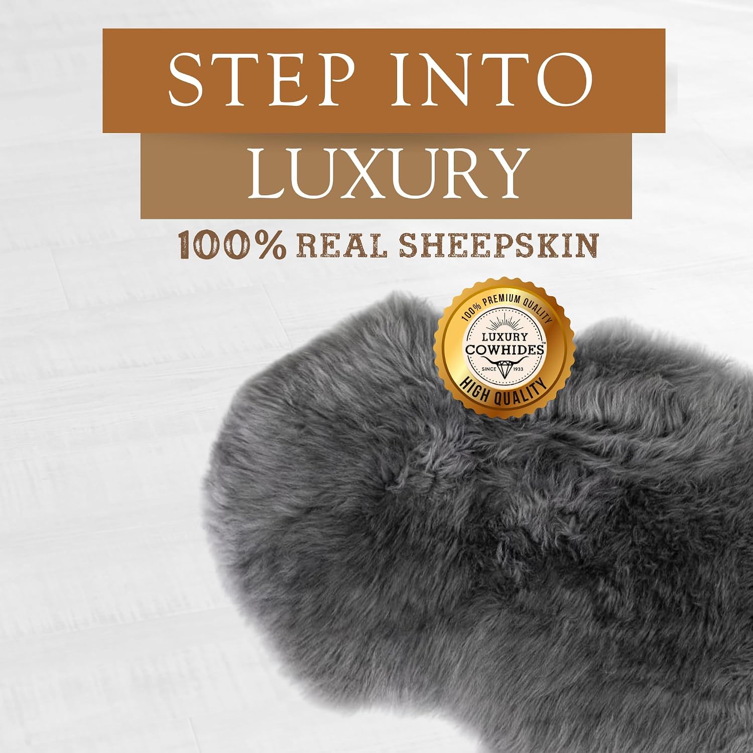 Sunshine Cowhides Sheepskin Rug - 100% Genuine Sheepskin Chair Throw Cover & Area Rugs for Living Room, Bedroom, Office Floor & Bathroom, Premium Decor for Aesthetic Living (Gray)