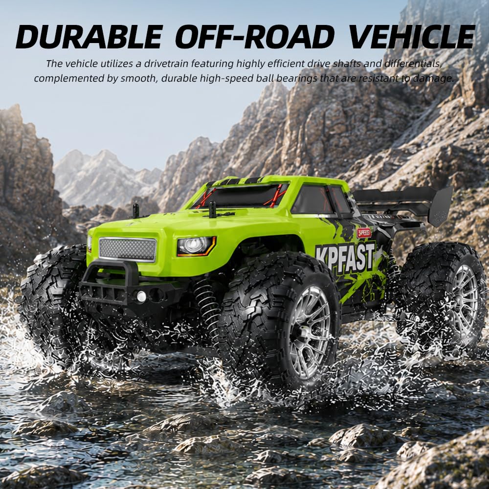 X-Verse KF13 1:16 Coche teledirigido, Coche RC Impermeable, 30 KM/H 4WD RC Alta Velocidad Offroad con Motor de Escobilla de Carbón para Adultos, 3 Baterías (Verde)