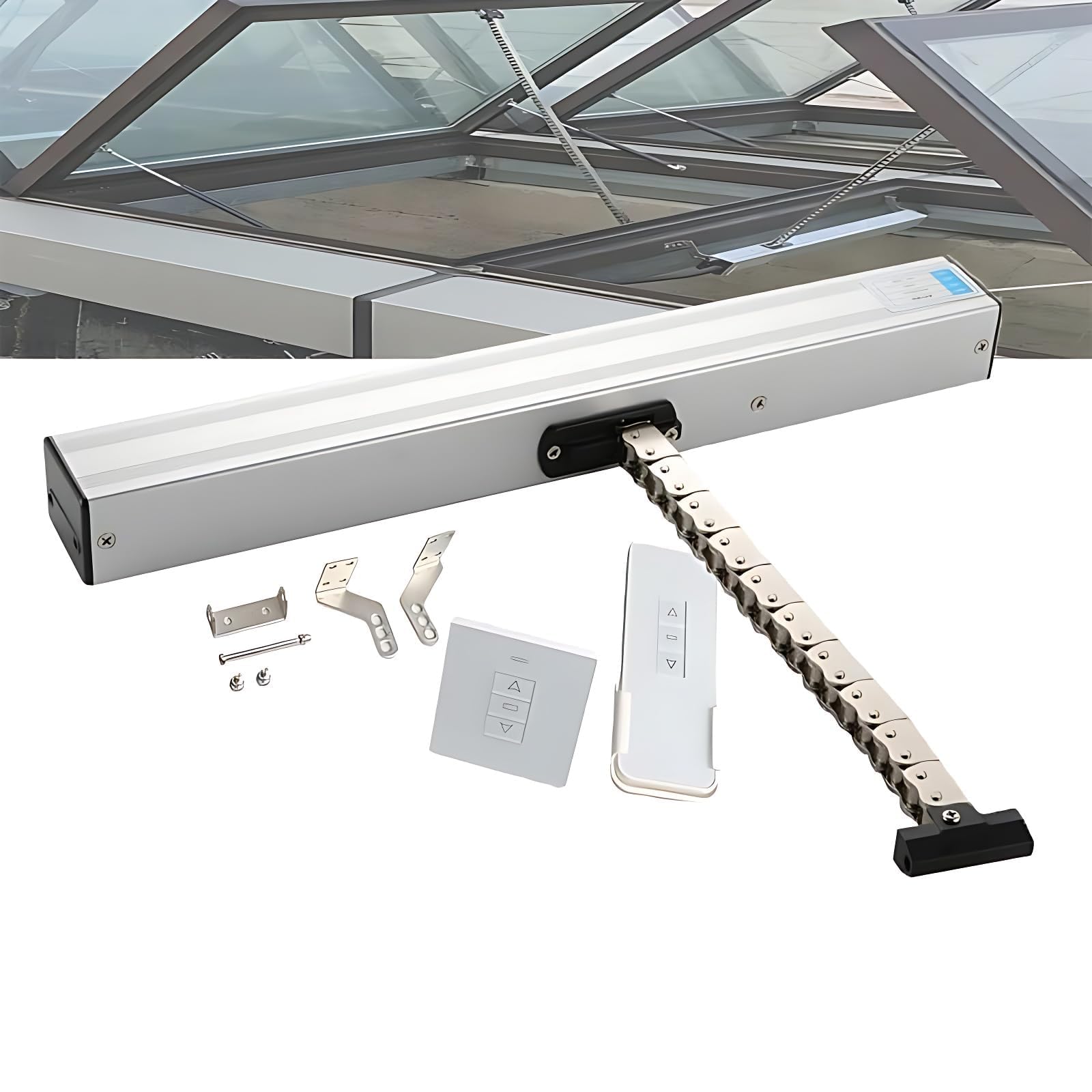 Accionador eléctrico de abridor de ventanas, abridor de ventanas motorizado, cadena de 24 V con control remoto e interruptor, carrera de 300 mm a 1000 mm para tragaluces y rejillas de ventilación de