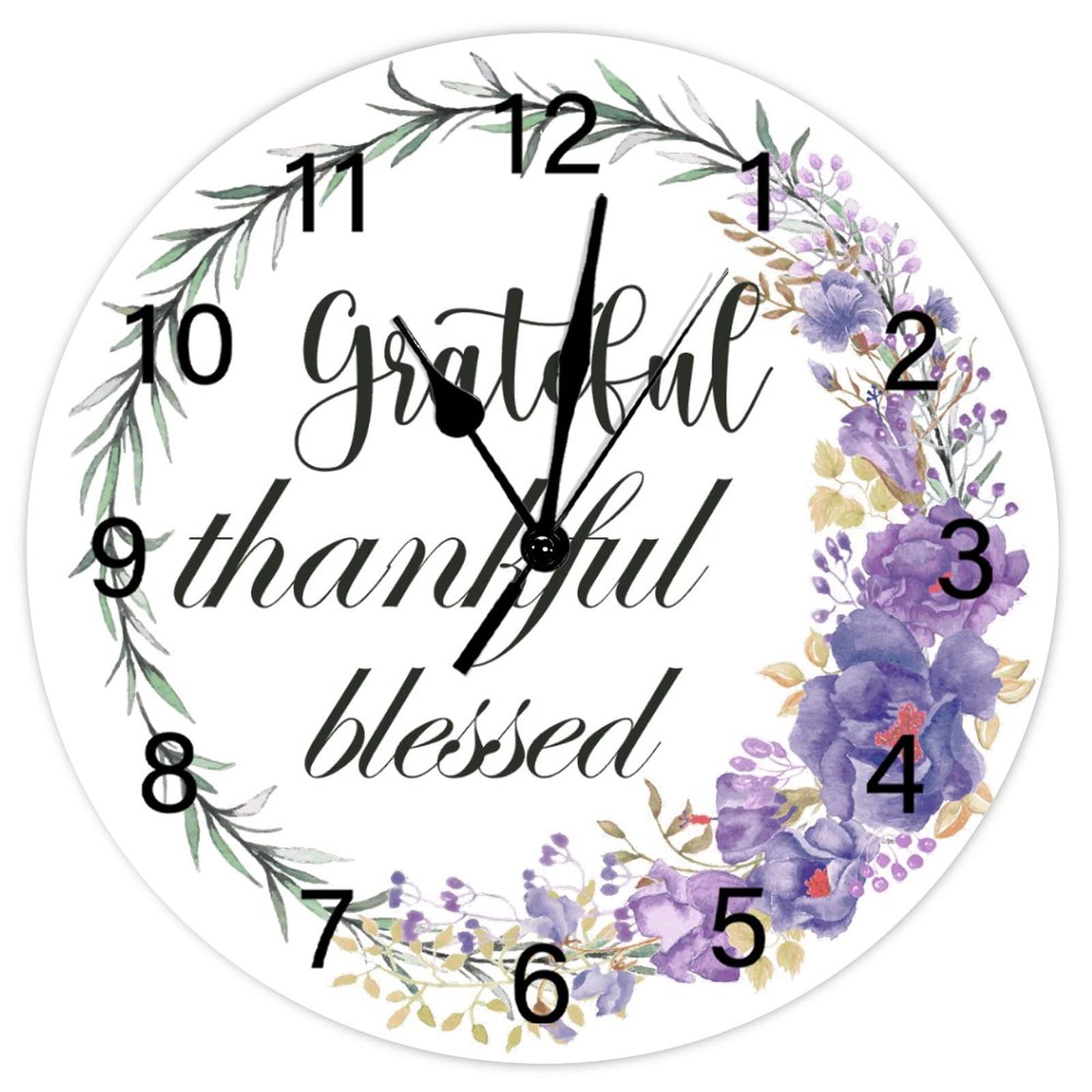 Horloge murale rustique fleurs avec message inspirant de gratitude